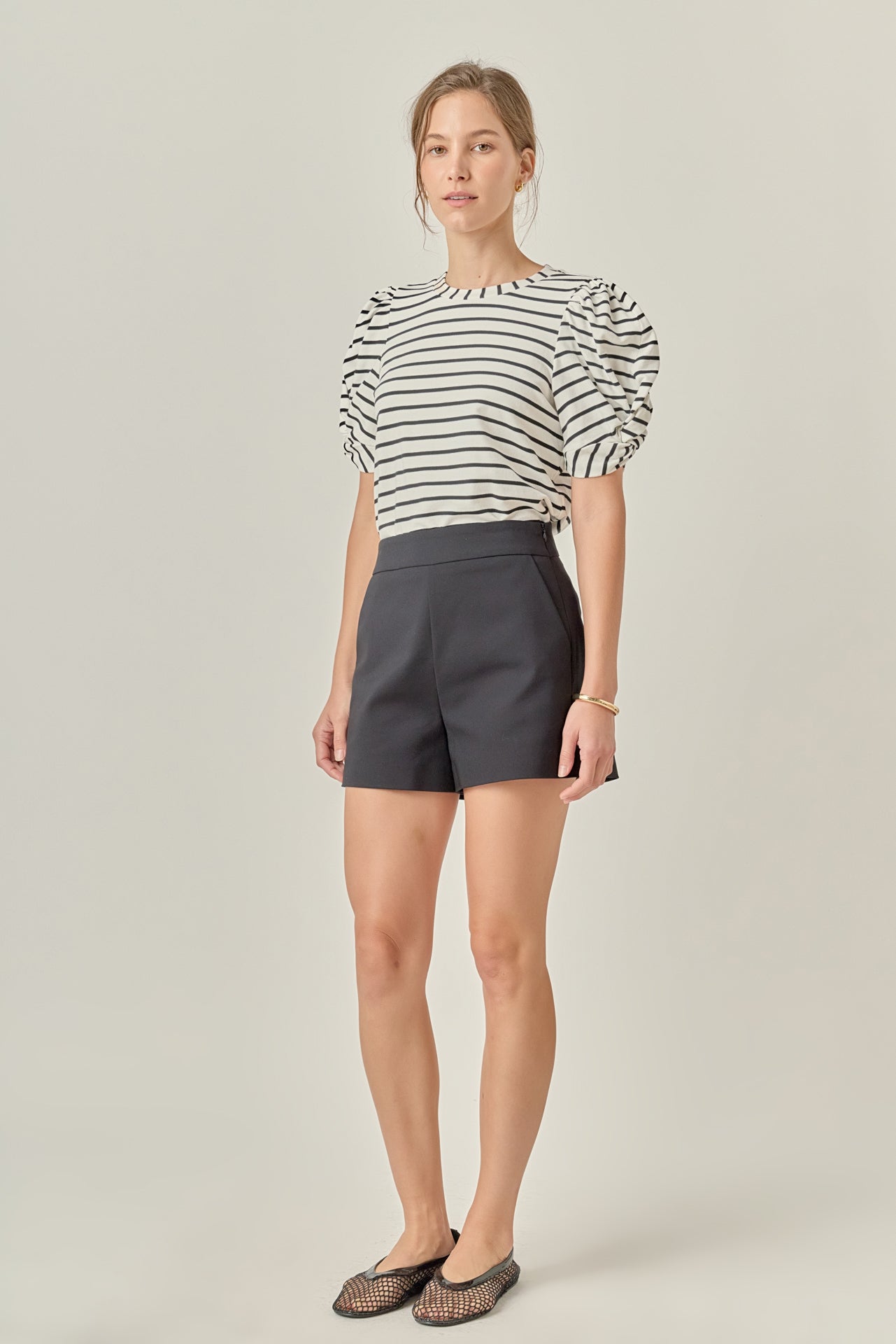 ENGLISH FACTORY - Striped Puff Sleeve Crewneck Top - TOPS available at Objectrare