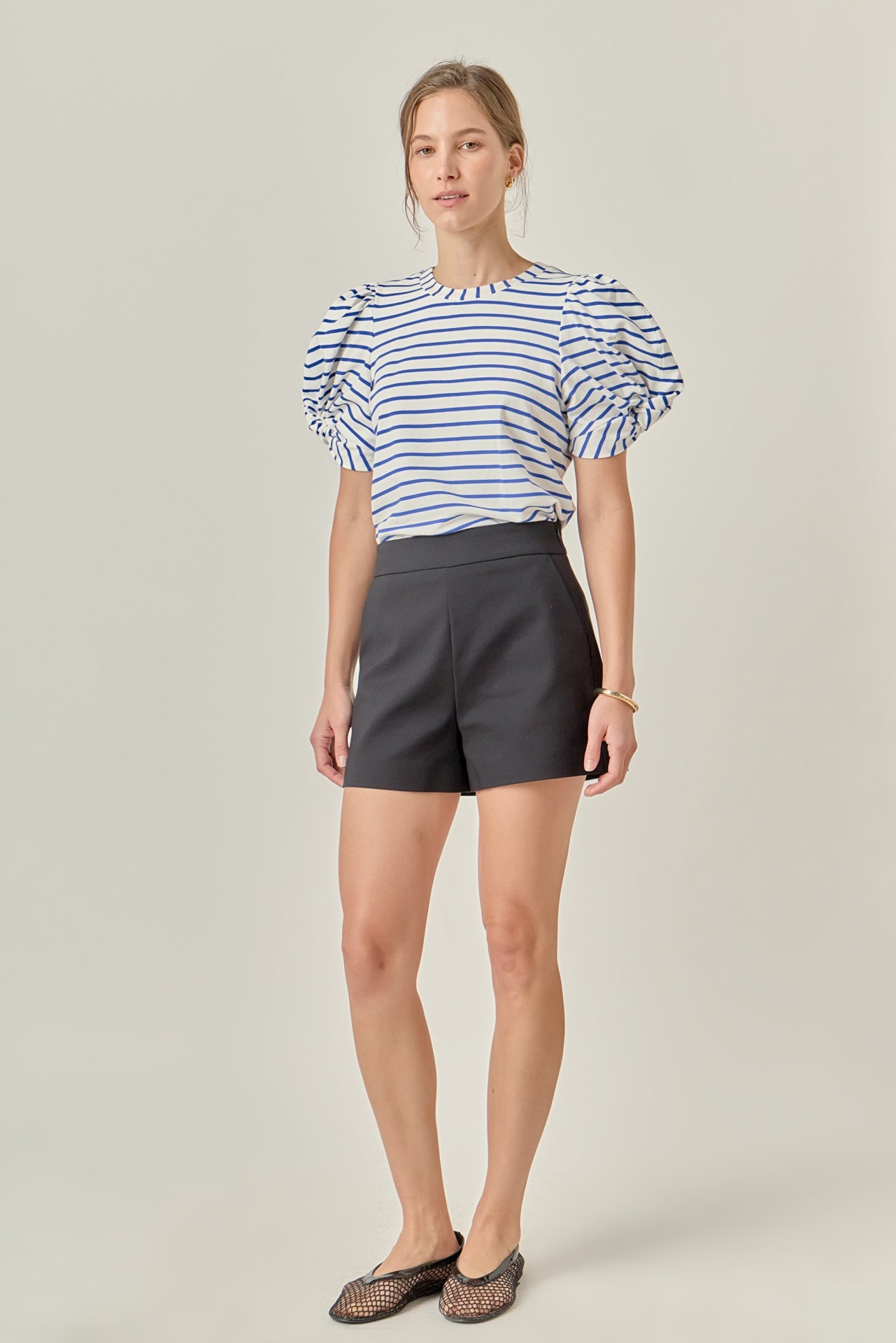 ENGLISH FACTORY - Striped Puff Sleeve Crewneck Top - TOPS available at Objectrare