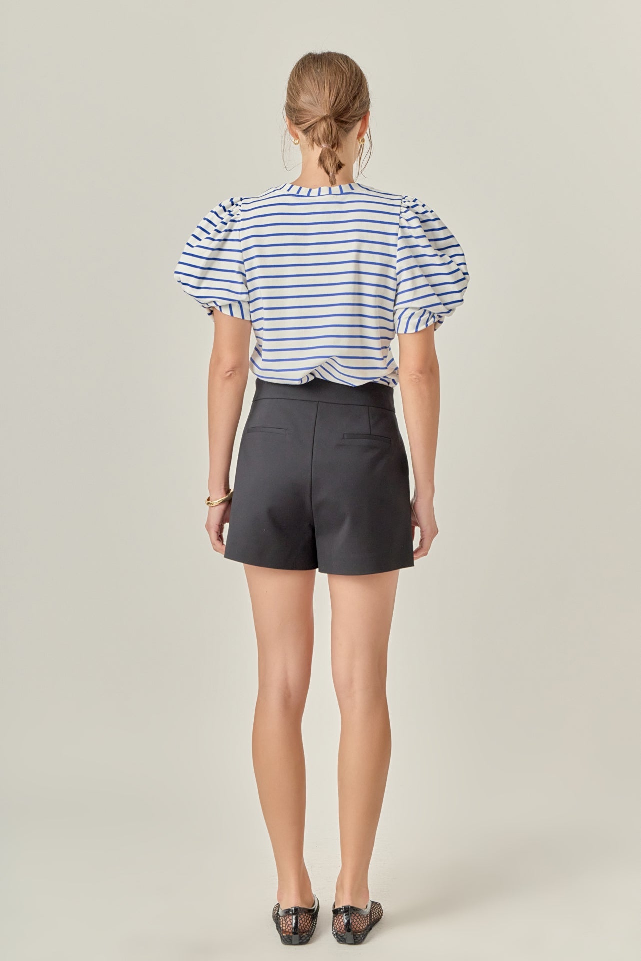 ENGLISH FACTORY - Striped Puff Sleeve Crewneck Top - TOPS available at Objectrare