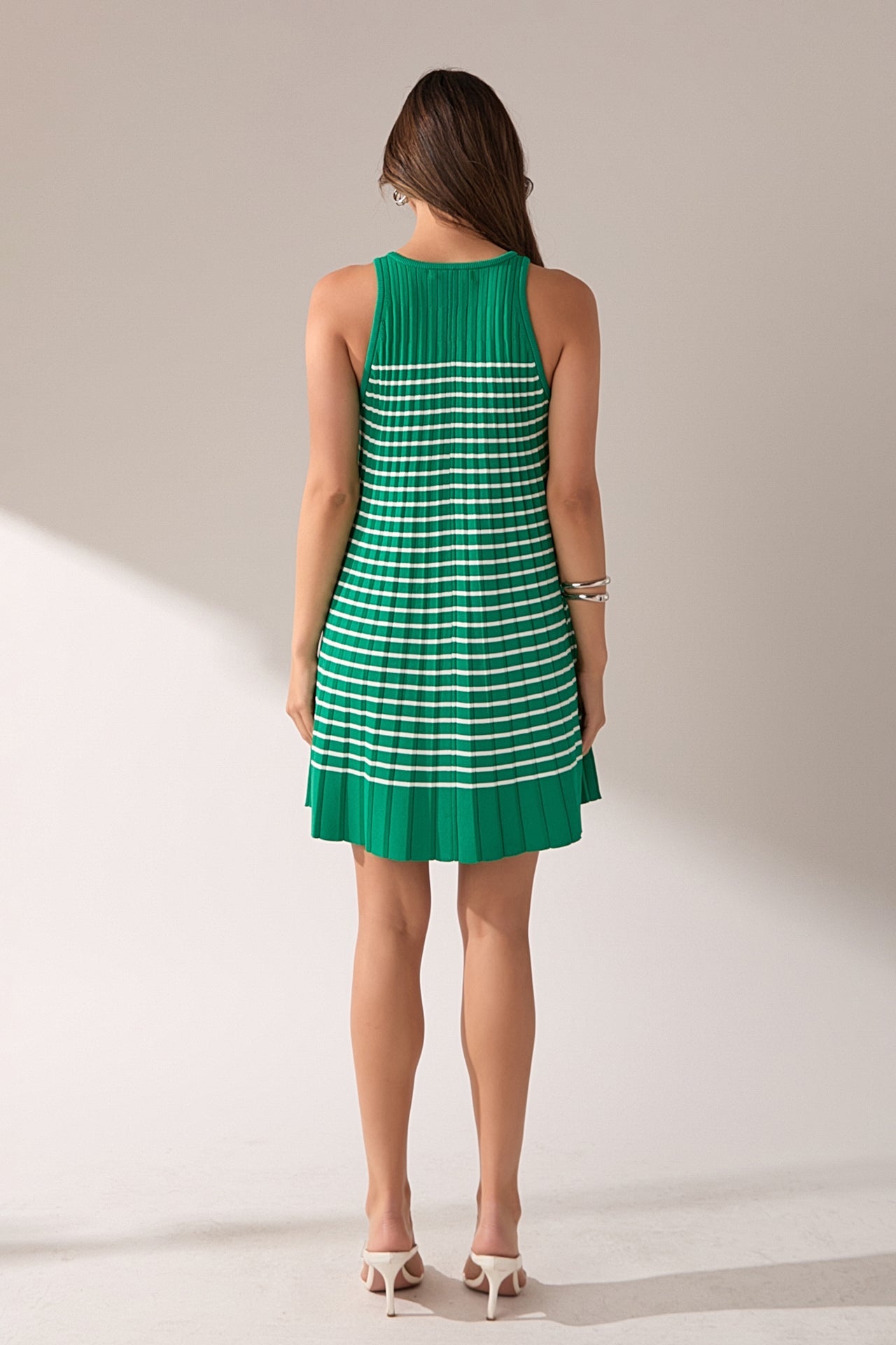 ENGLISH FACTORY - Pleated A-line Knit Stripe Mini Dress - DRESSES available at Objectrare