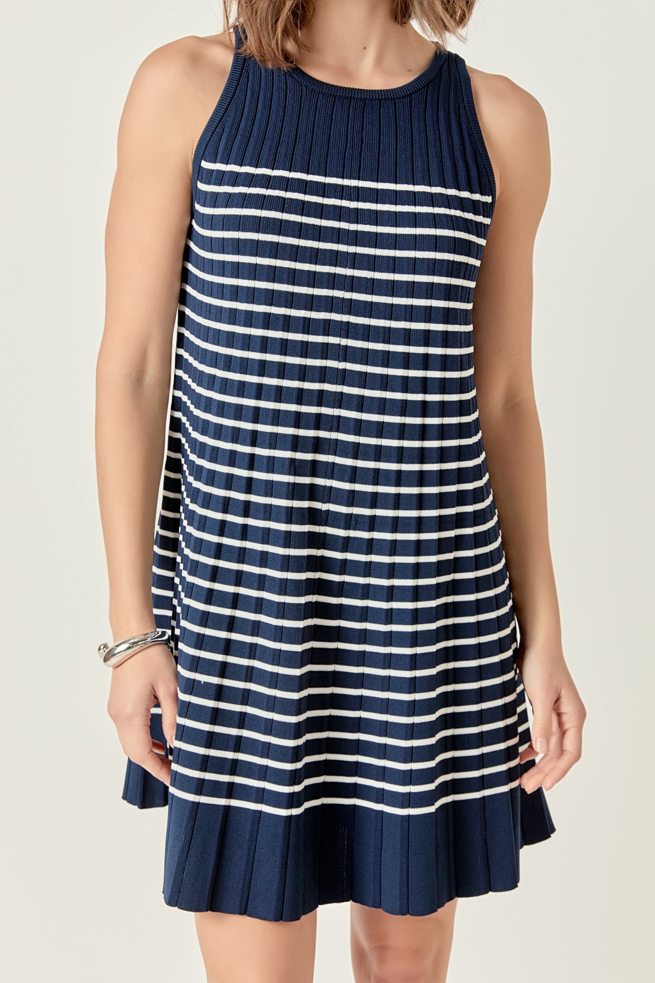 ENGLISH FACTORY - The Clara Pleated A-line Knit Stripe Mini Dress - DRESSES available at Objectrare