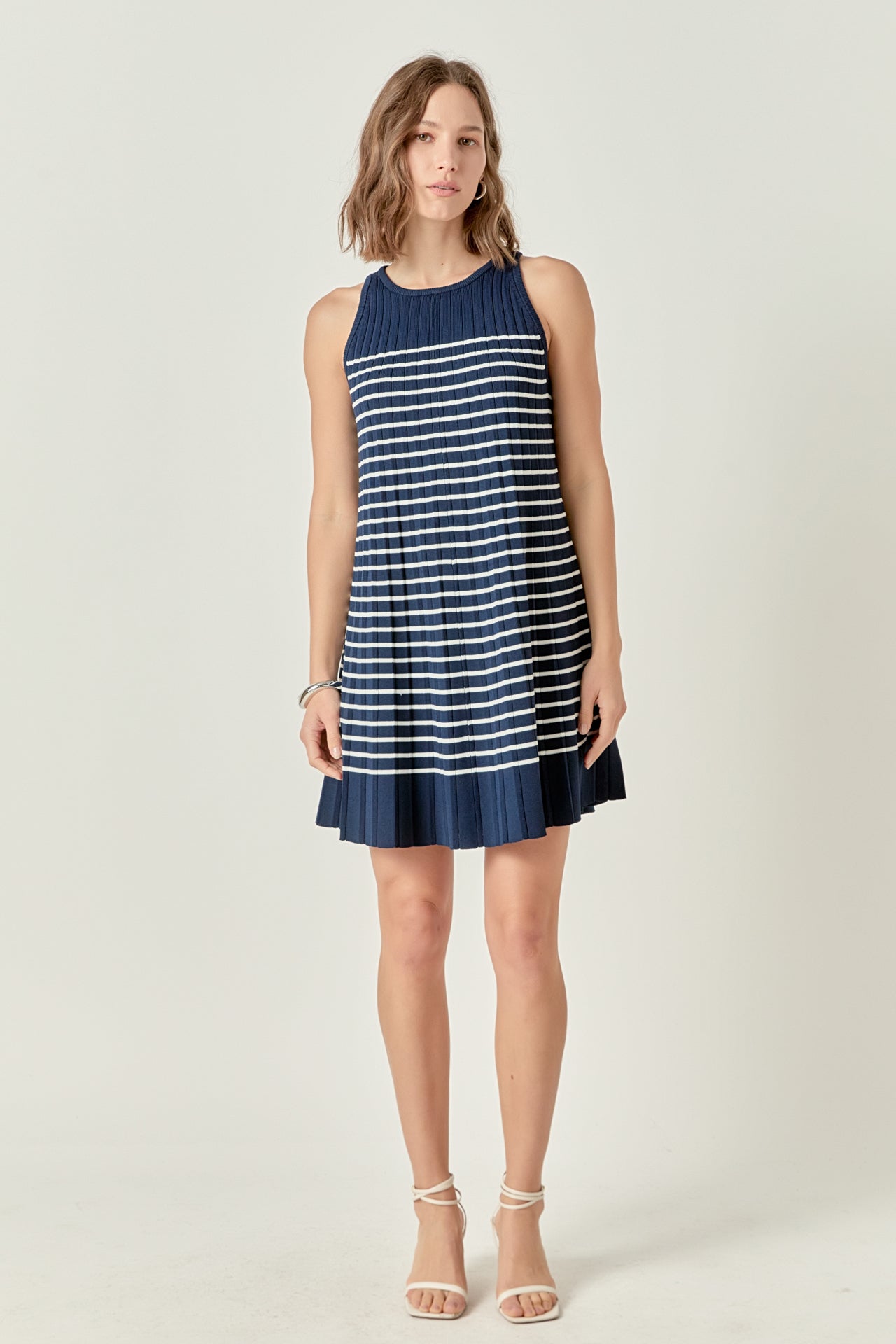 ENGLISH FACTORY - The Clara Pleated A-line Knit Stripe Mini Dress - DRESSES available at Objectrare