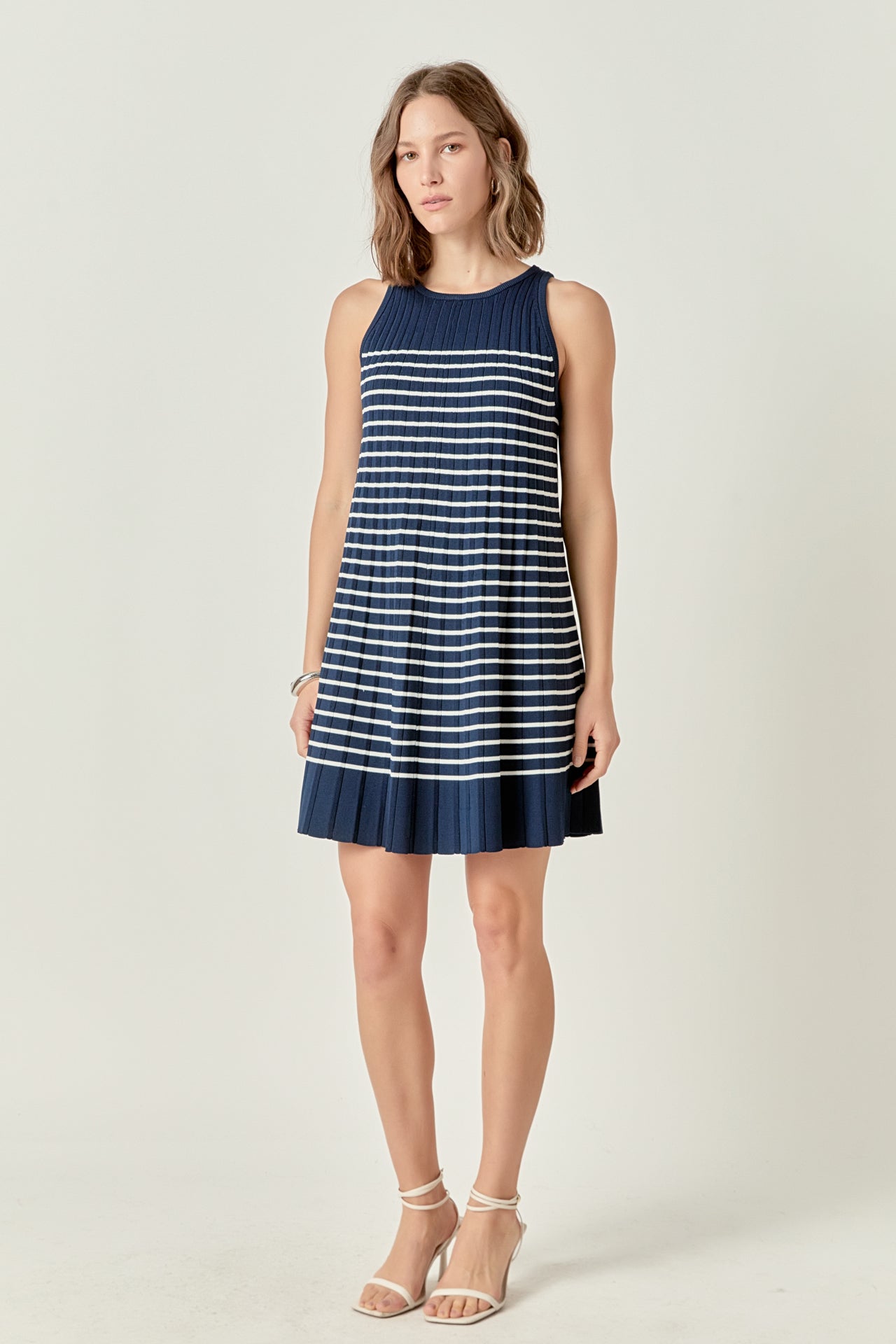 ENGLISH FACTORY - The Clara Pleated A-line Knit Stripe Mini Dress - DRESSES available at Objectrare
