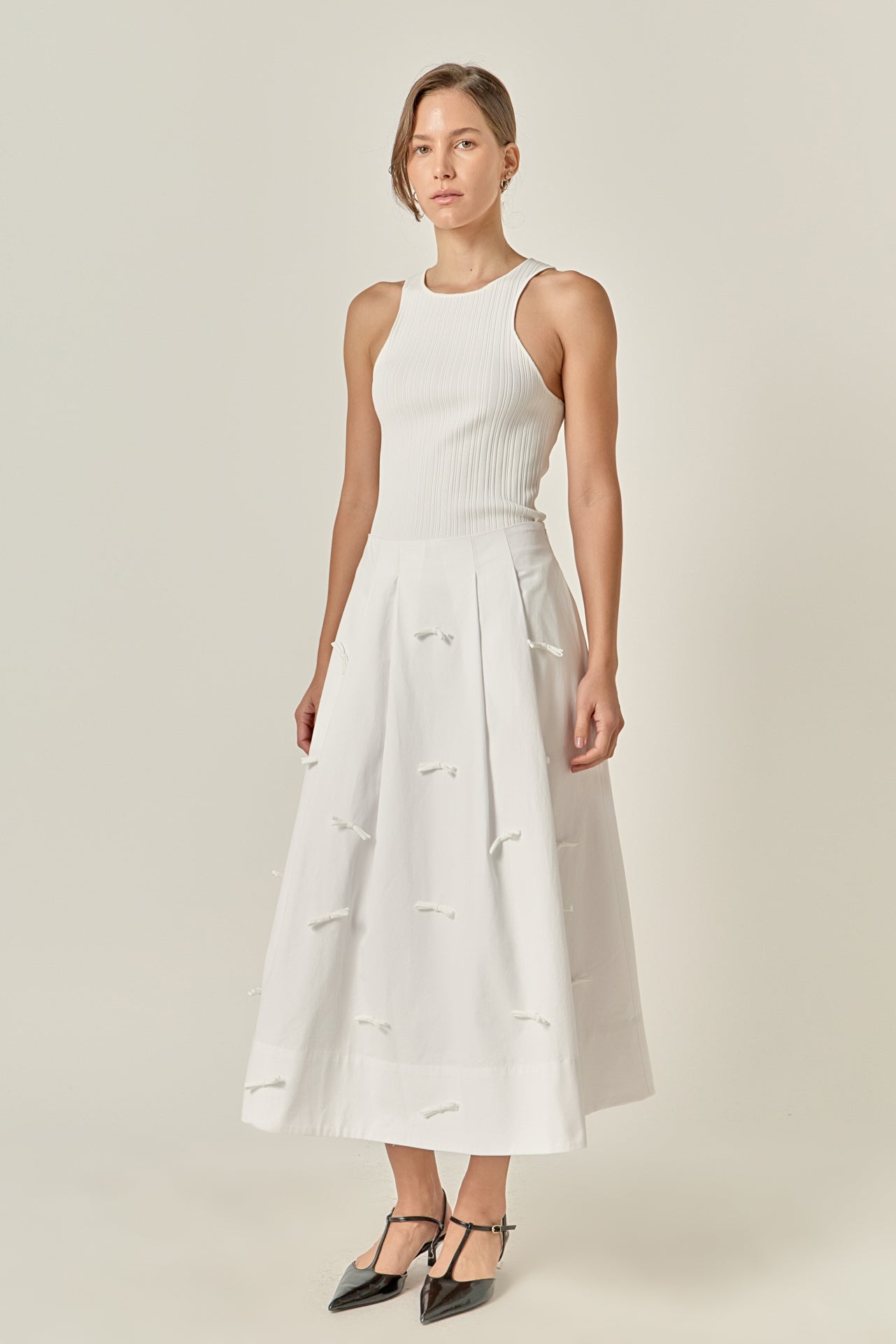 Bow Detailed Poplin Midi Skirt