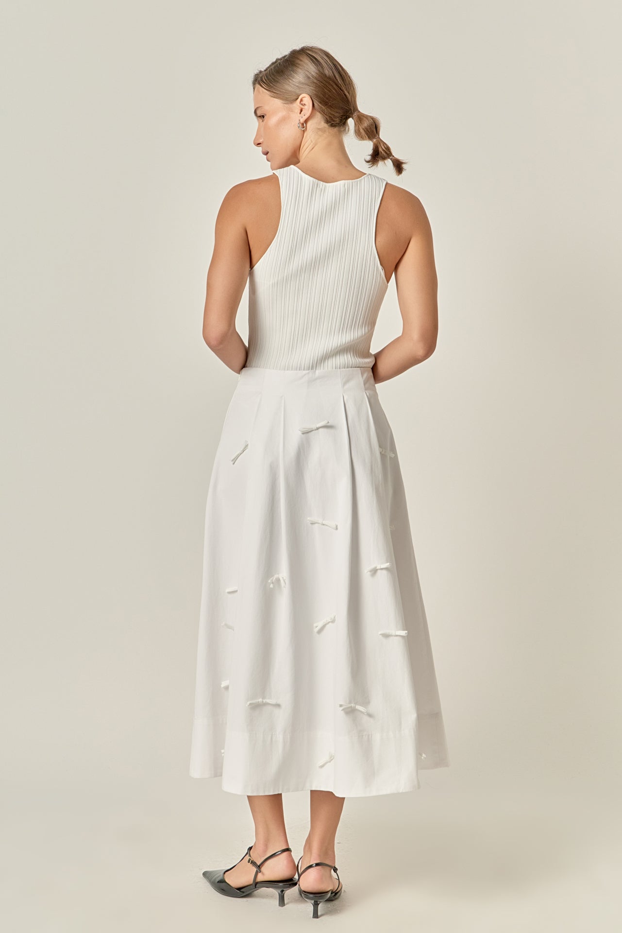 Bow Detailed Poplin Midi Skirt