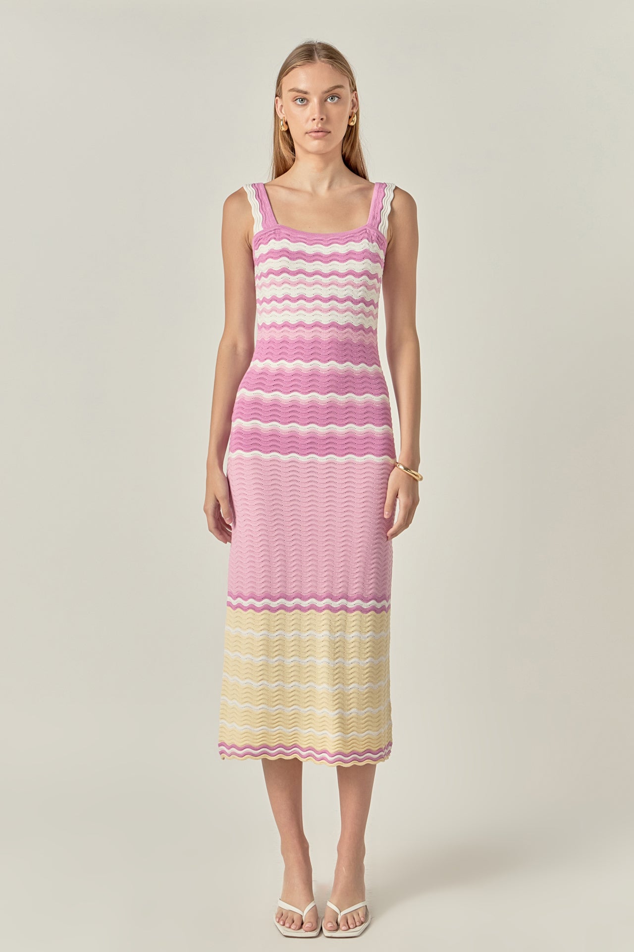 Pastel Waves Crochet Midi Dress