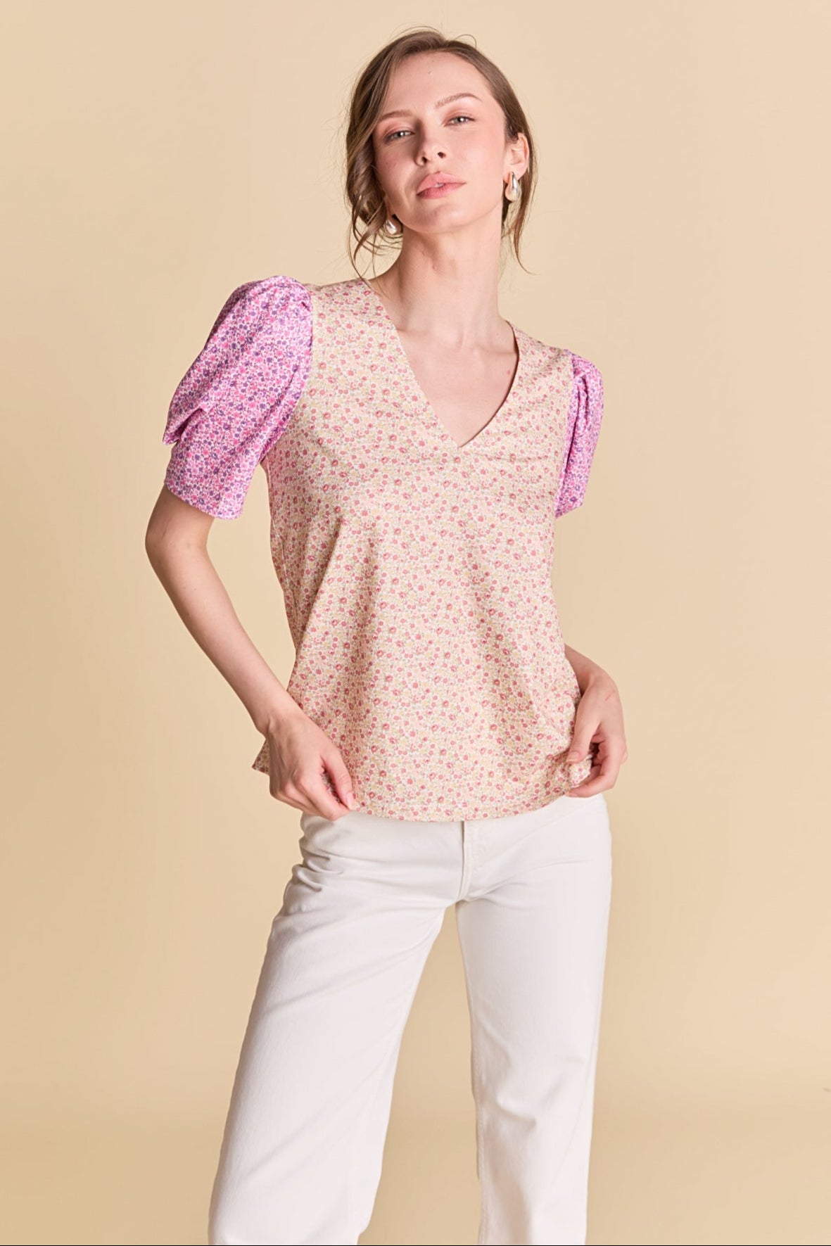 LA'VEN - Floral Knit Detail Top - TOPS available at Objectrare