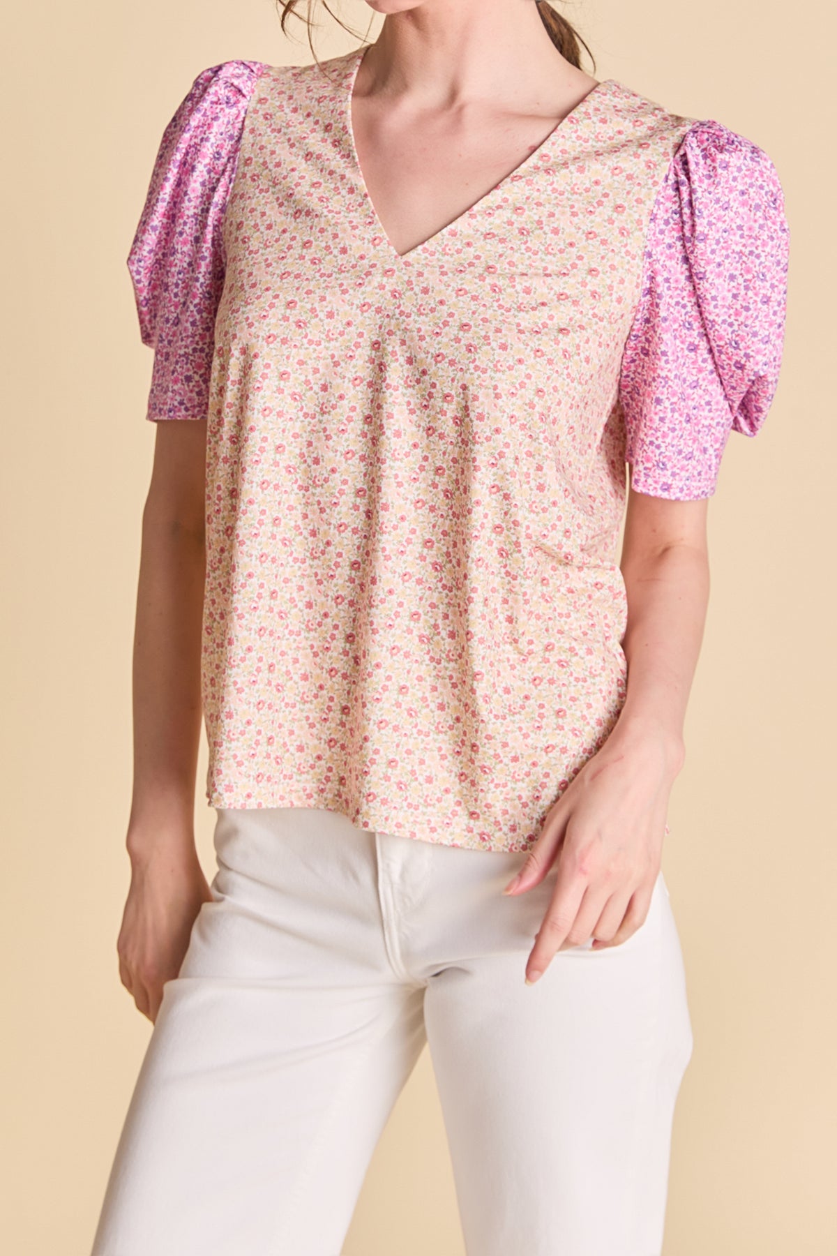 LA'VEN - Floral Knit Detail Top - TOPS available at Objectrare