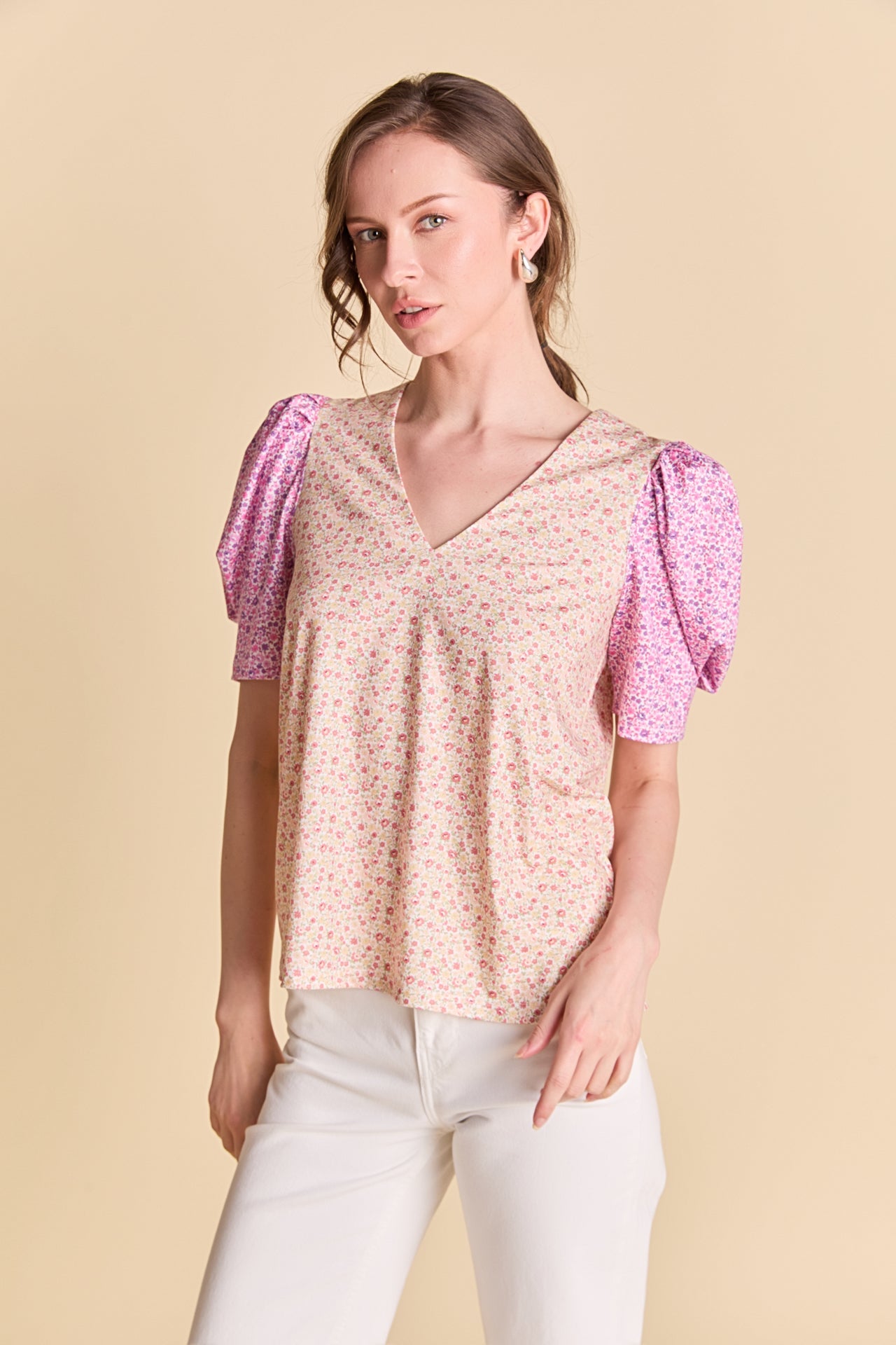 LA'VEN - Floral Knit Detail Top - TOPS available at Objectrare