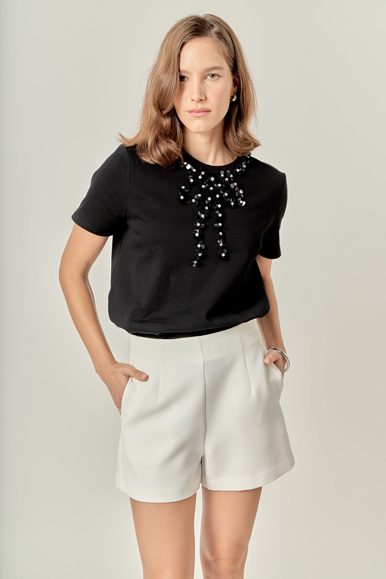 ENGLISH FACTORY - Bow Bead Detail Top - TOPS available at Objectrare