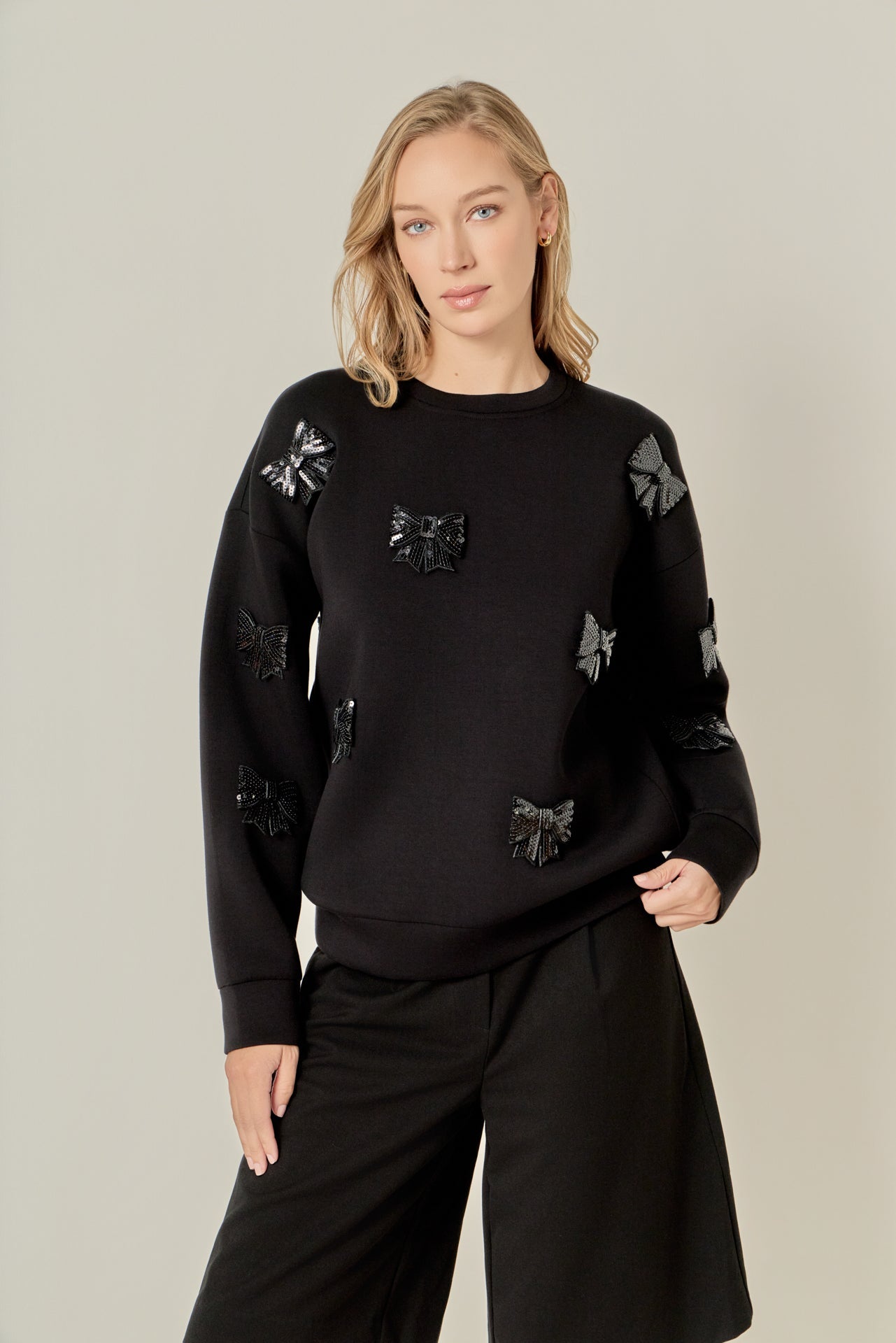 ENGLISH FACTORY - Pearl Bow Scuba Sweatshirt - TOPS available at Objectrare