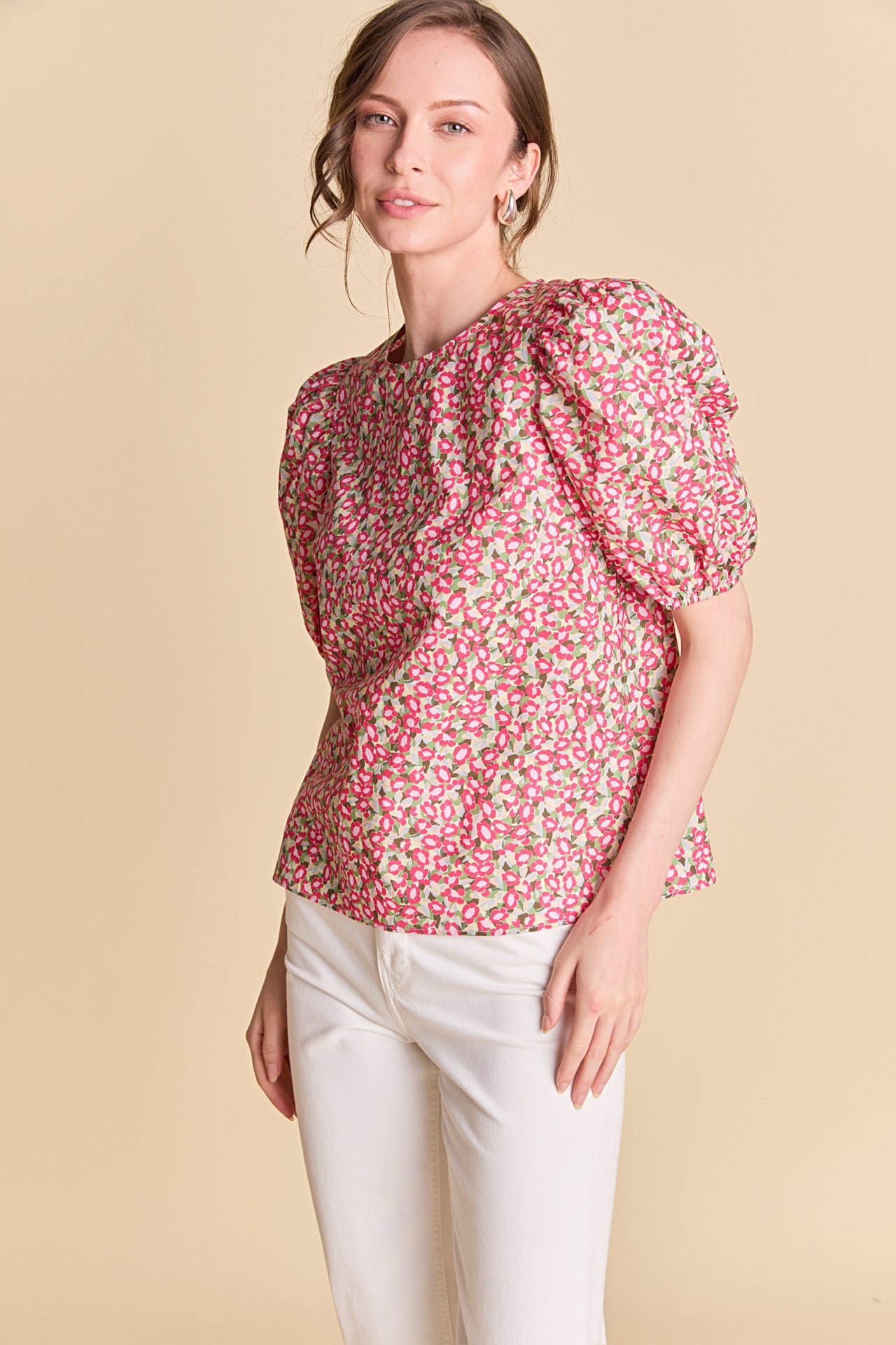 LA'VEN - Floral Print Puff Sleeve Top - TOPS available at Objectrare