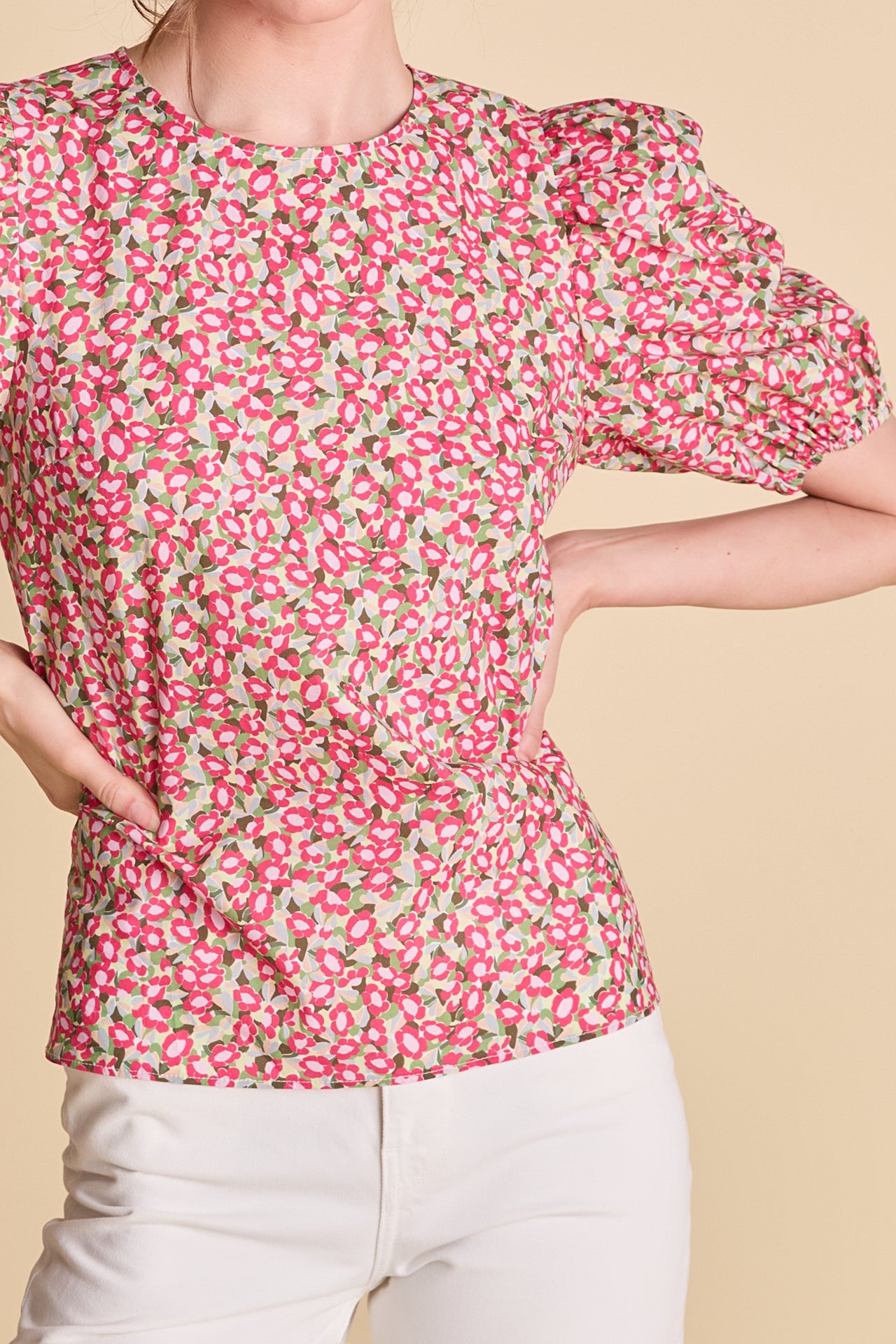 LA'VEN - Floral Print Puff Sleeve Top - TOPS available at Objectrare