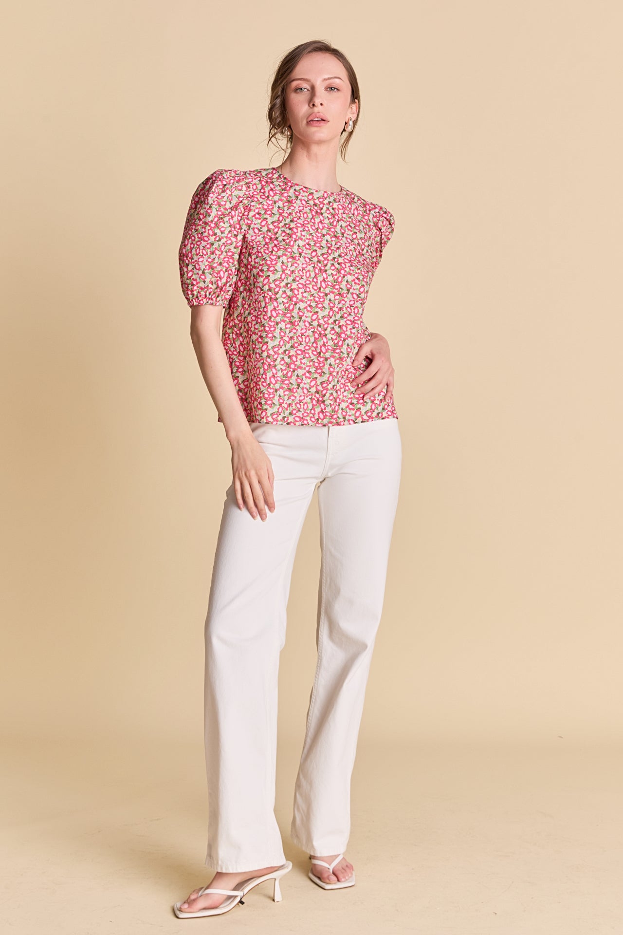 LA'VEN - Floral Print Puff Sleeve Top - TOPS available at Objectrare