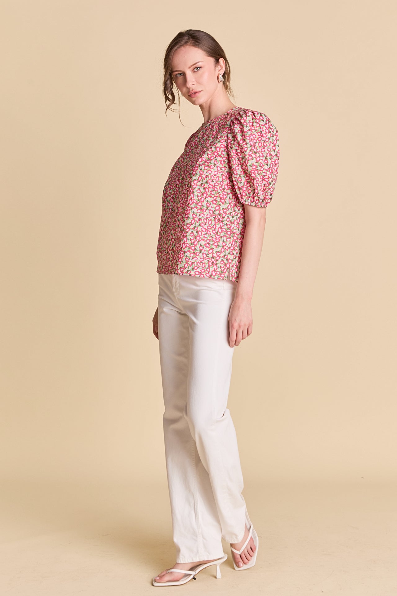 LA'VEN - Floral Print Puff Sleeve Top - TOPS available at Objectrare