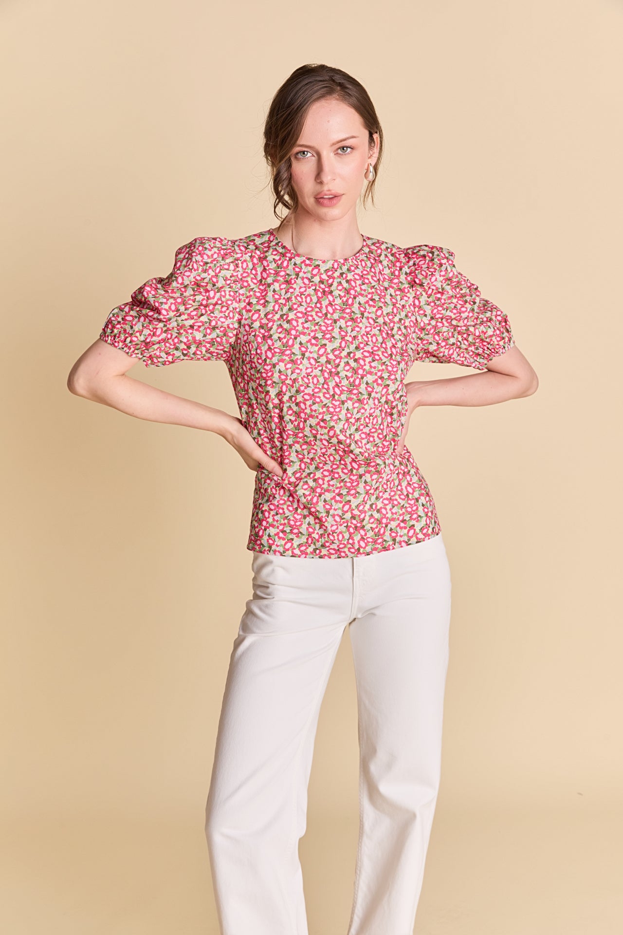 LA'VEN - Floral Print Puff Sleeve Top - TOPS available at Objectrare