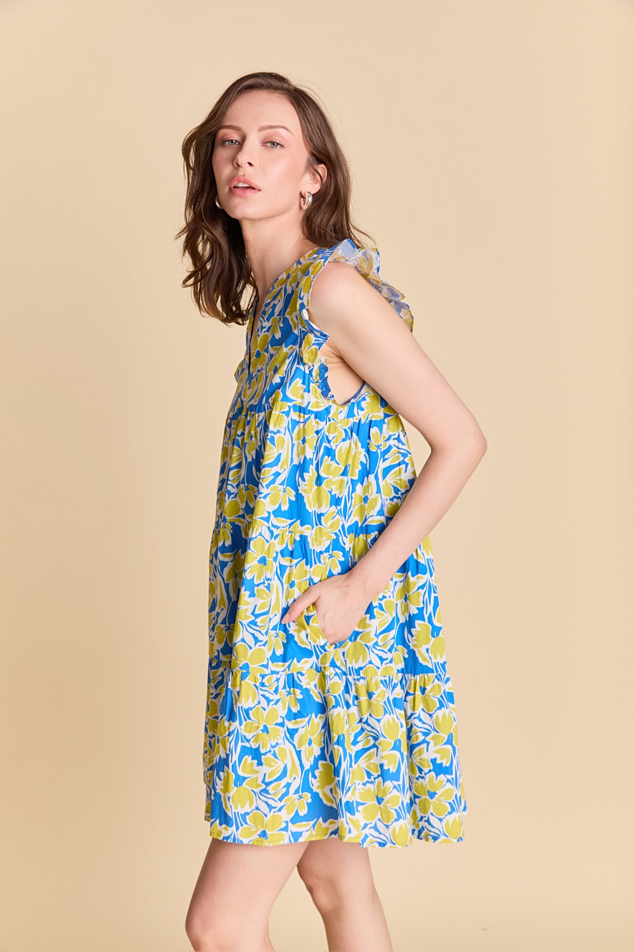 LA'VEN - Floral Printed Babydoll Mini Dress - DRESSES available at Objectrare