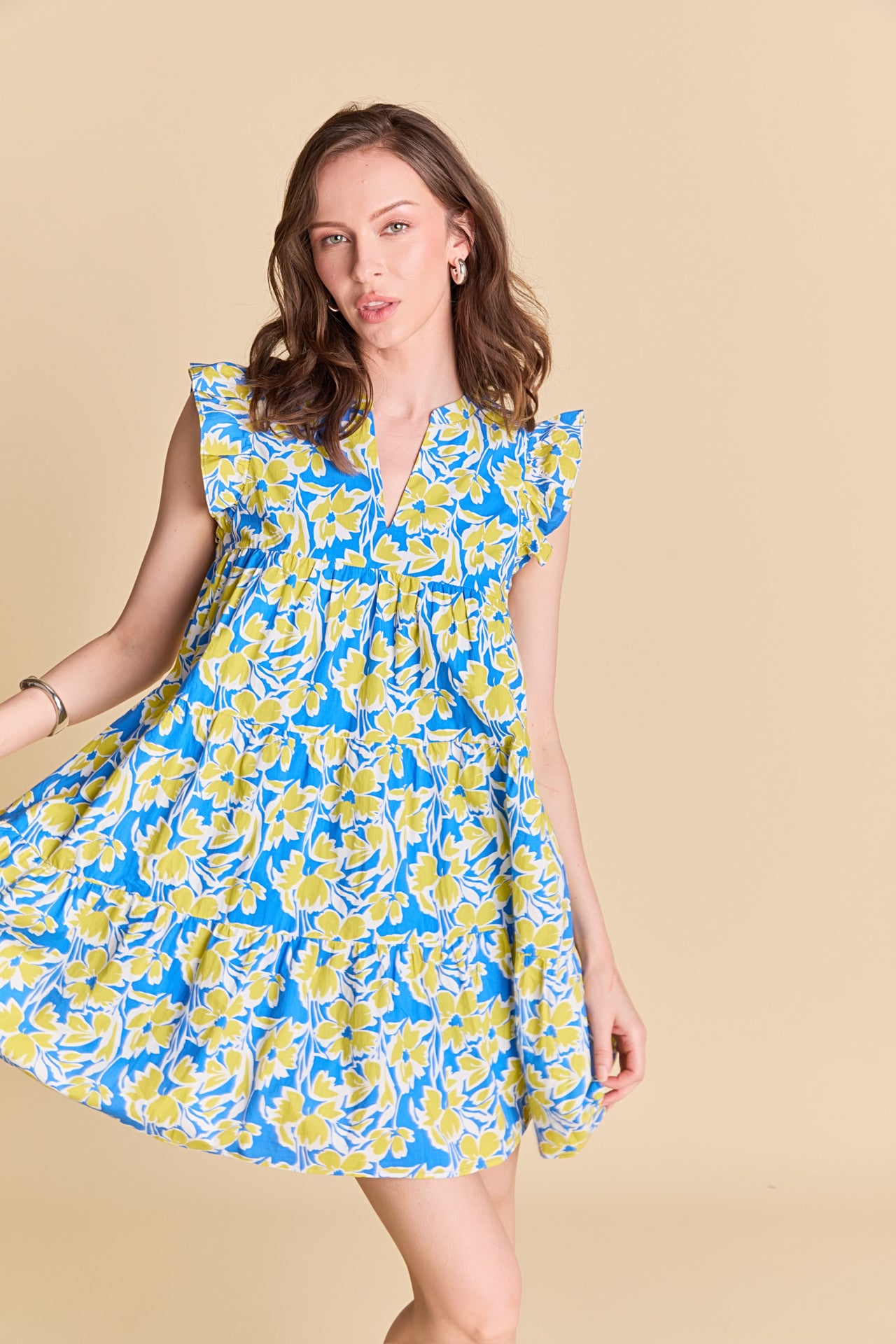 LA'VEN - Floral Printed Babydoll Mini Dress - DRESSES available at Objectrare