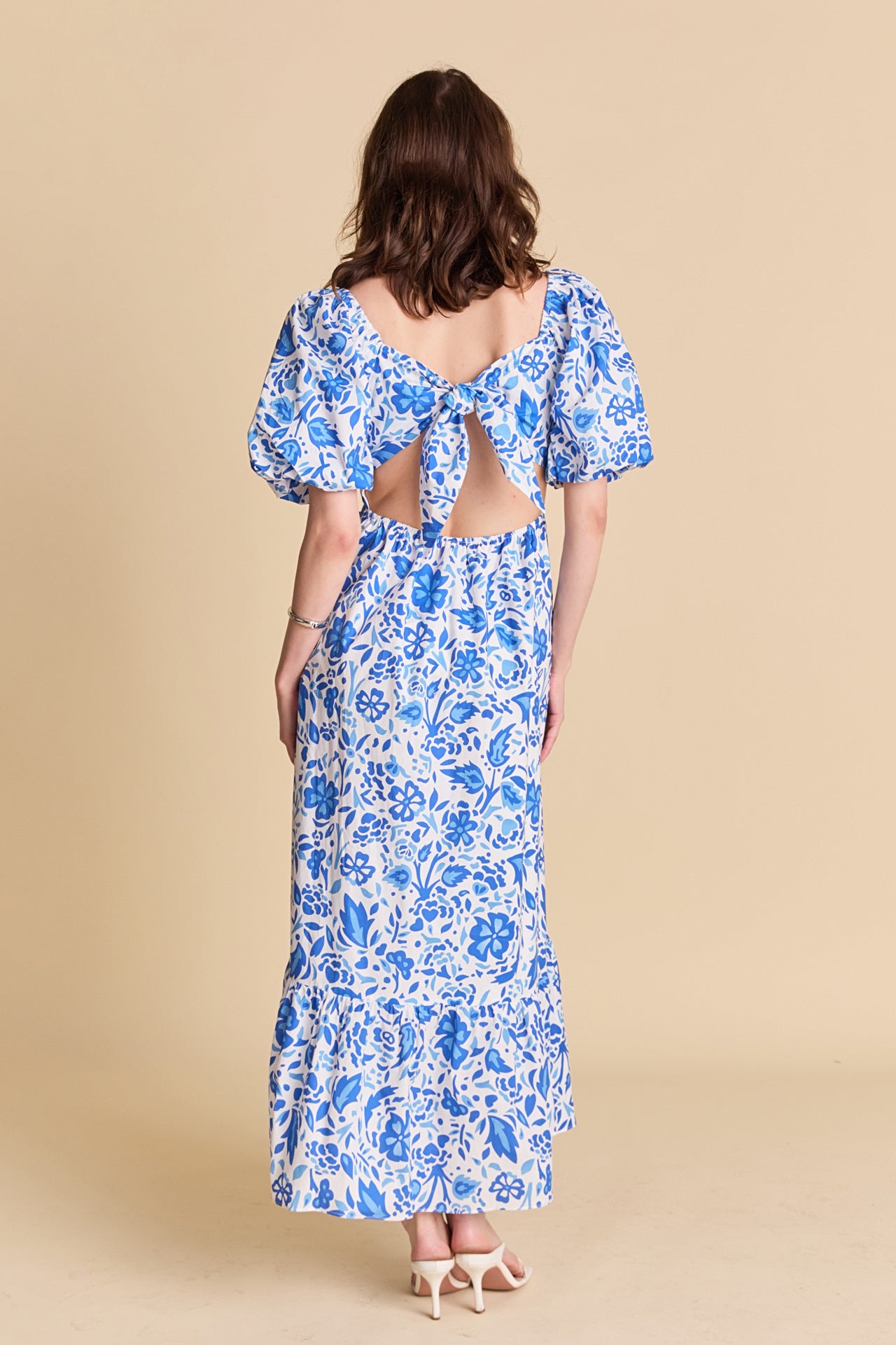 LA'VEN - Print Back Bow Tie Maxi Dress - DRESSES available at Objectrare