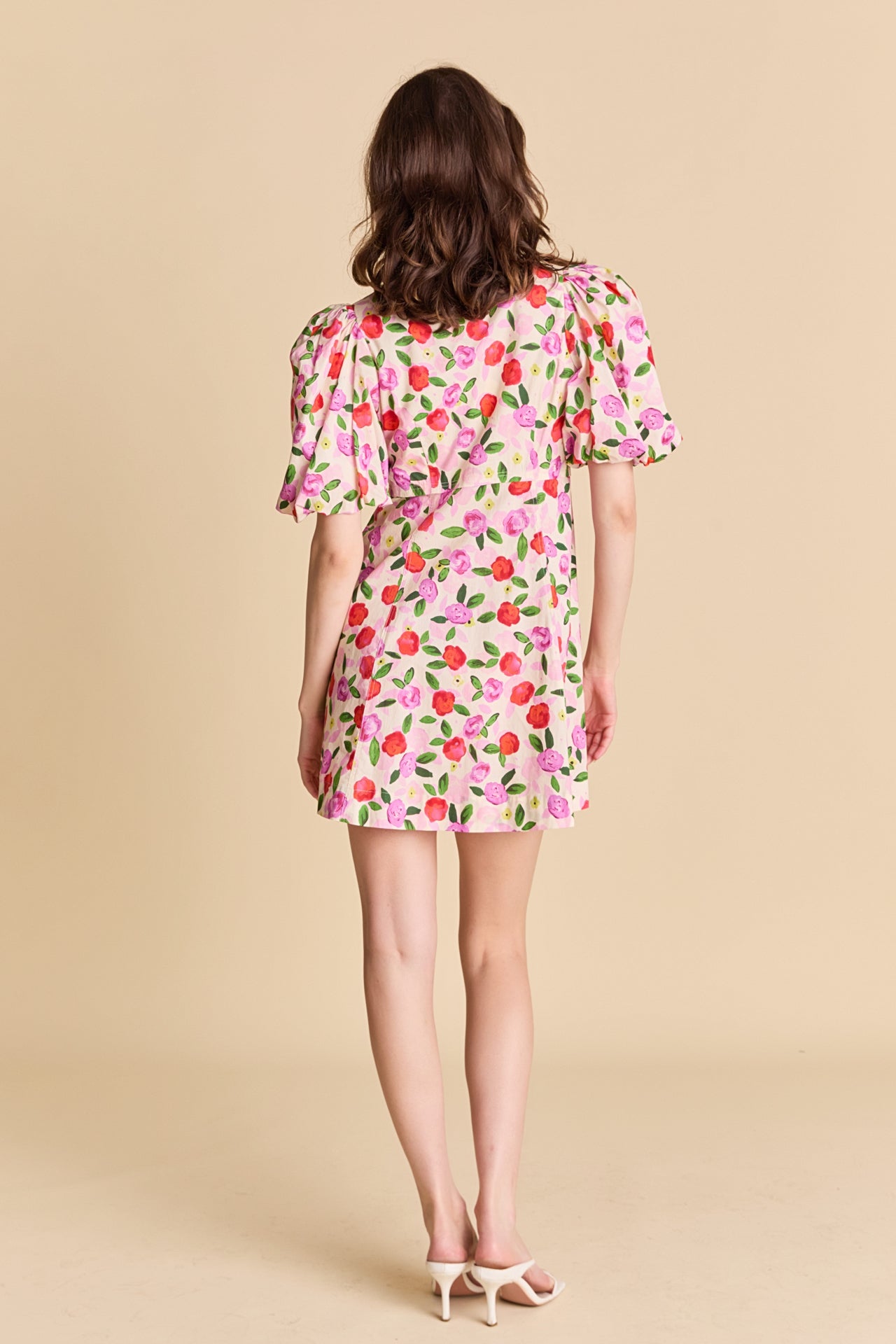 LA'VEN - Floral Print Mini Dress With Button Detail - DRESSES available at Objectrare