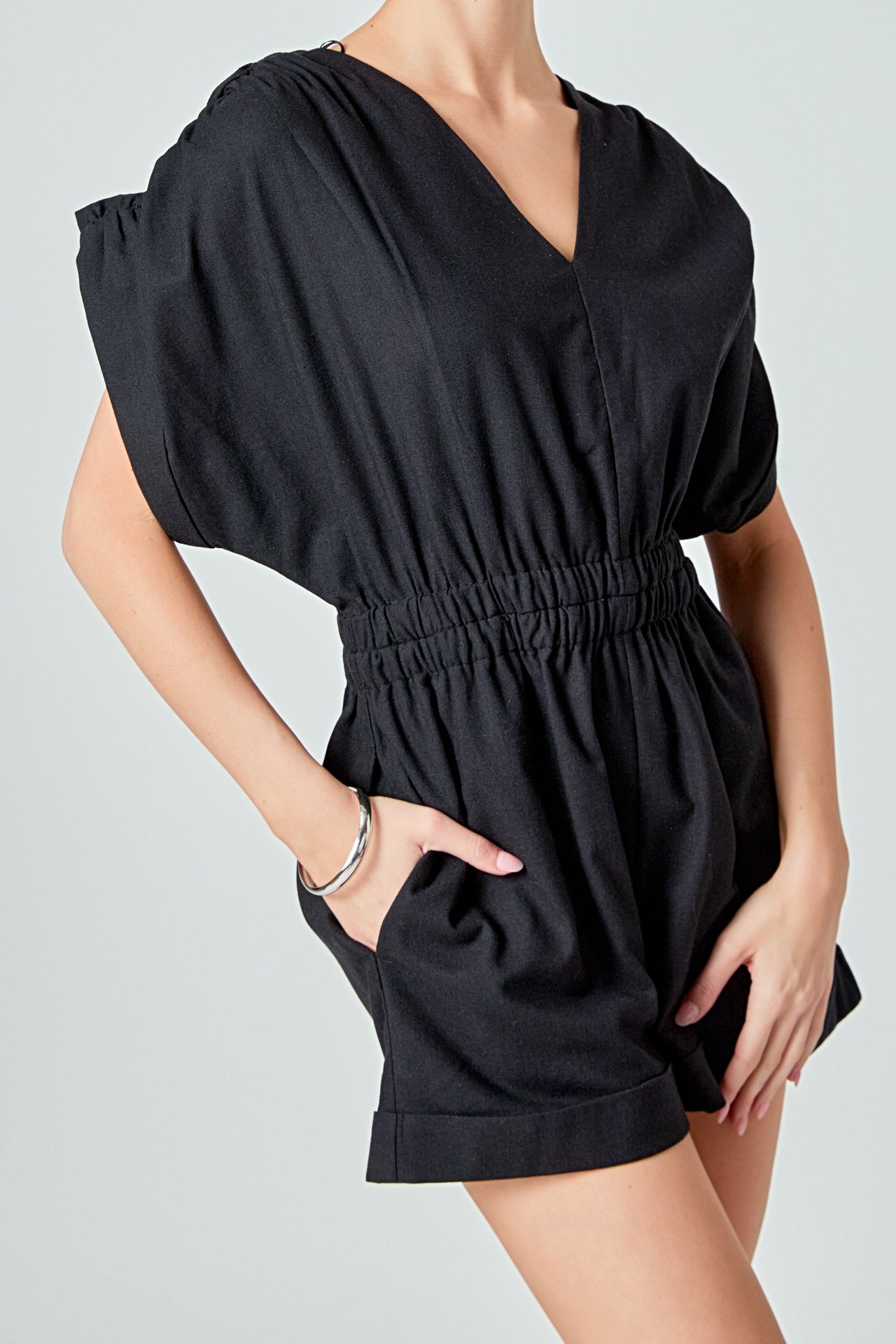 MARSY - Ruched Shoulder Romper - ROMPERS available at Objectrare