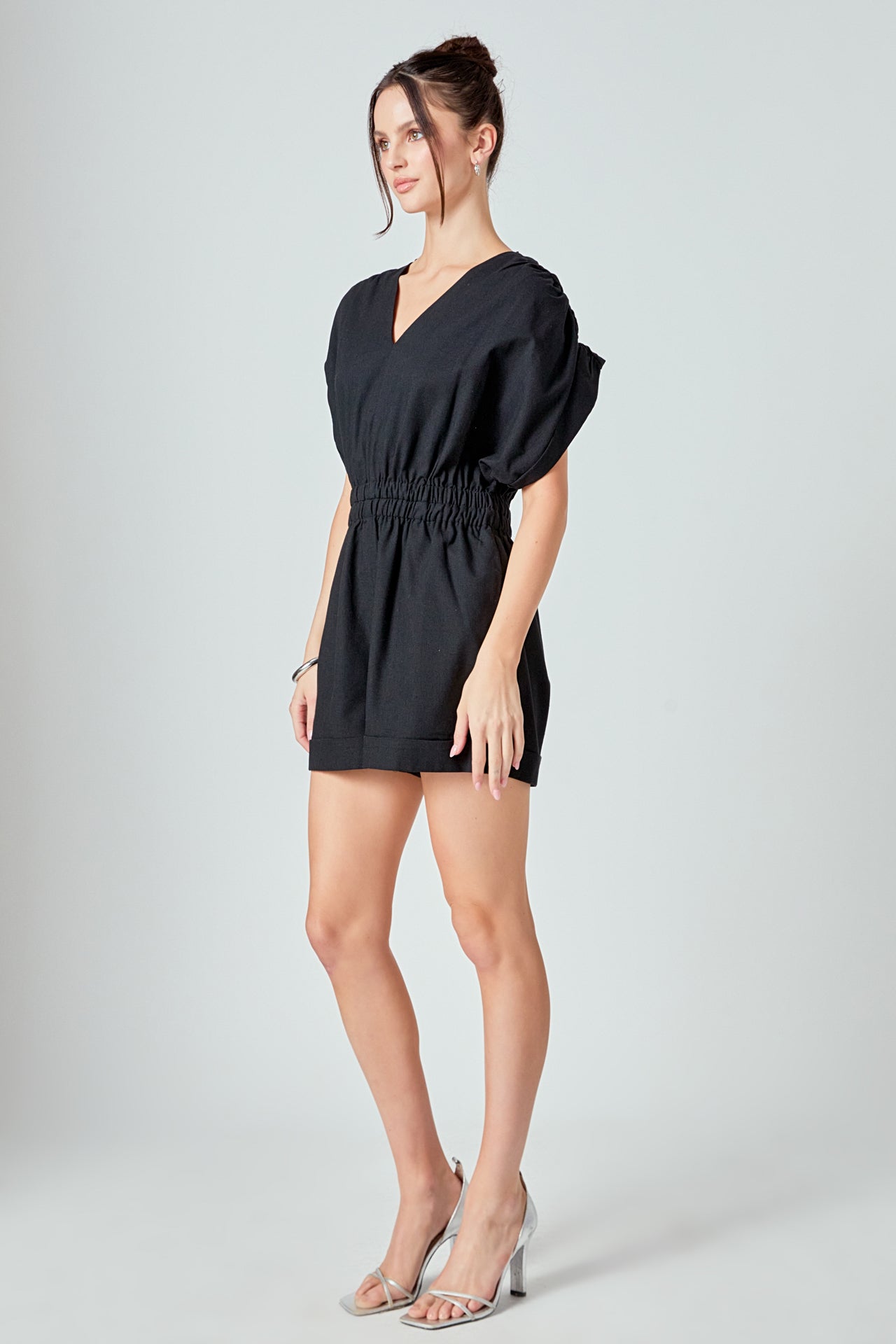 MARSY - Ruched Shoulder Romper - ROMPERS available at Objectrare