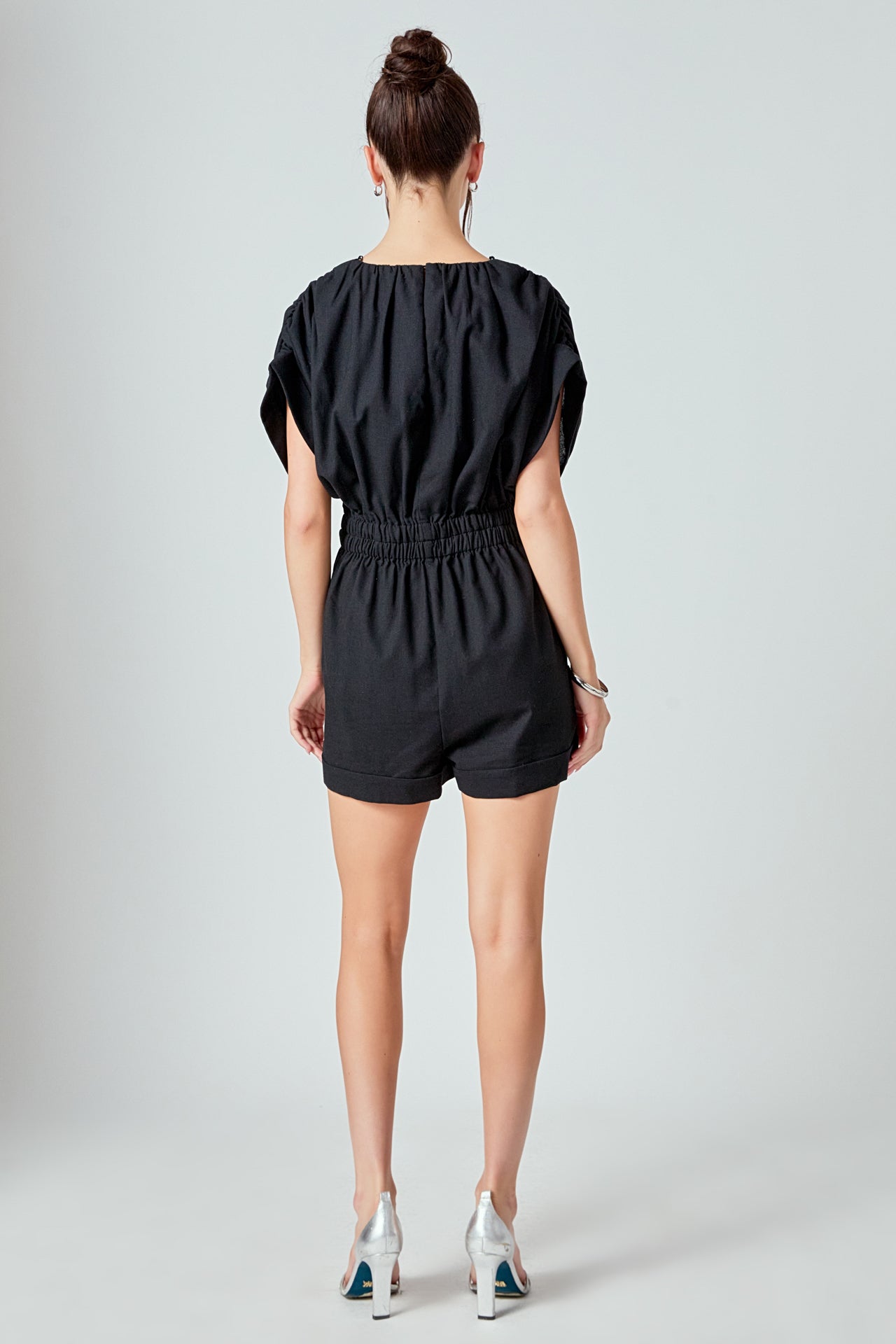 MARSY - Ruched Shoulder Romper - ROMPERS available at Objectrare