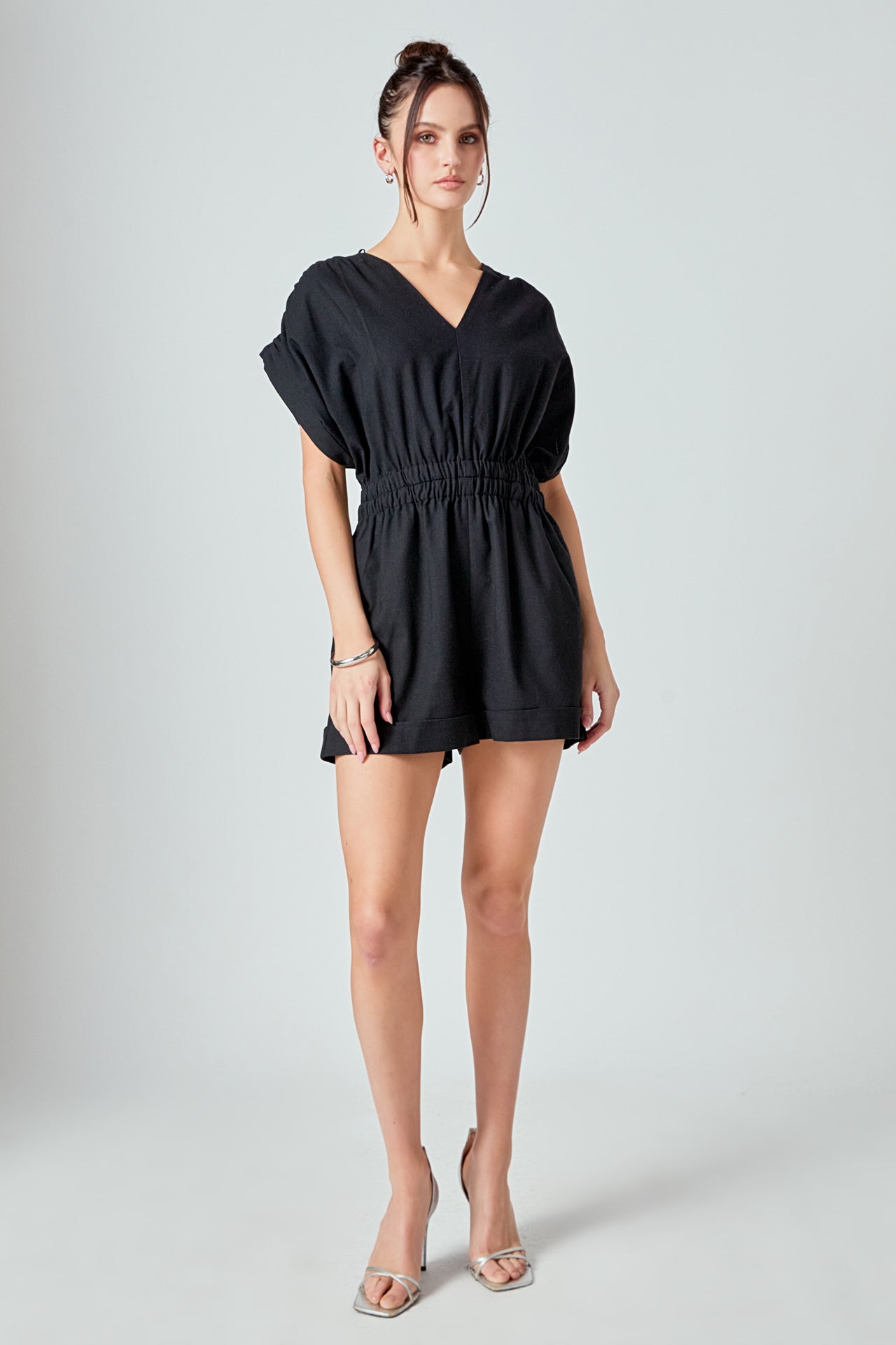 MARSY - Ruched Shoulder Romper - ROMPERS available at Objectrare