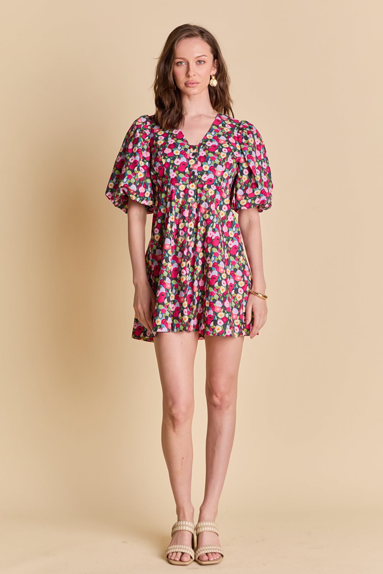 LA'VEN - Floral Print Mini Dress With Button Detail - DRESSES available at Objectrare