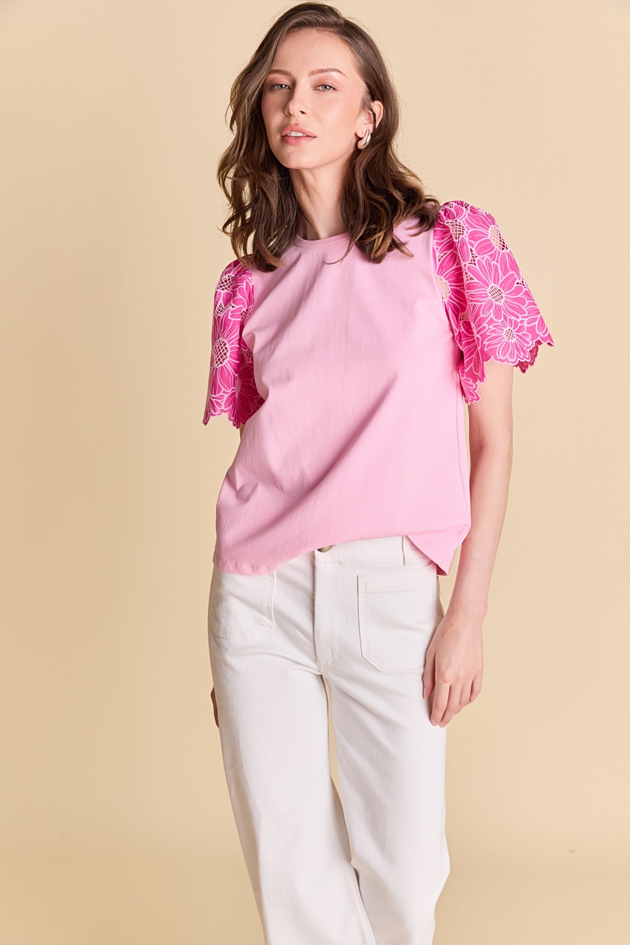 LA'VEN - Mixed Media Puff Sleeve Top - TOPS available at Objectrare