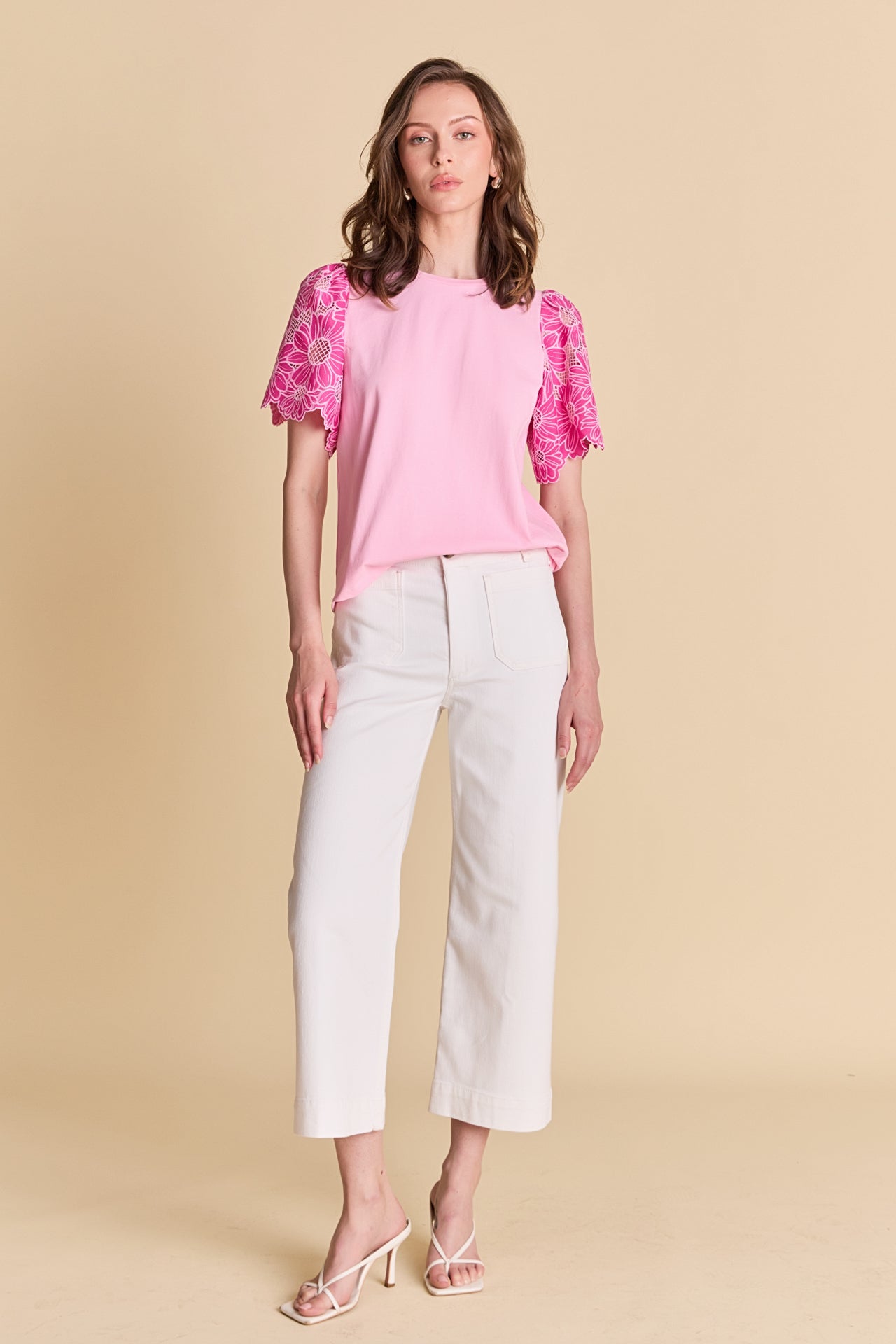 LA'VEN - Mixed Media Puff Sleeve Top - TOPS available at Objectrare