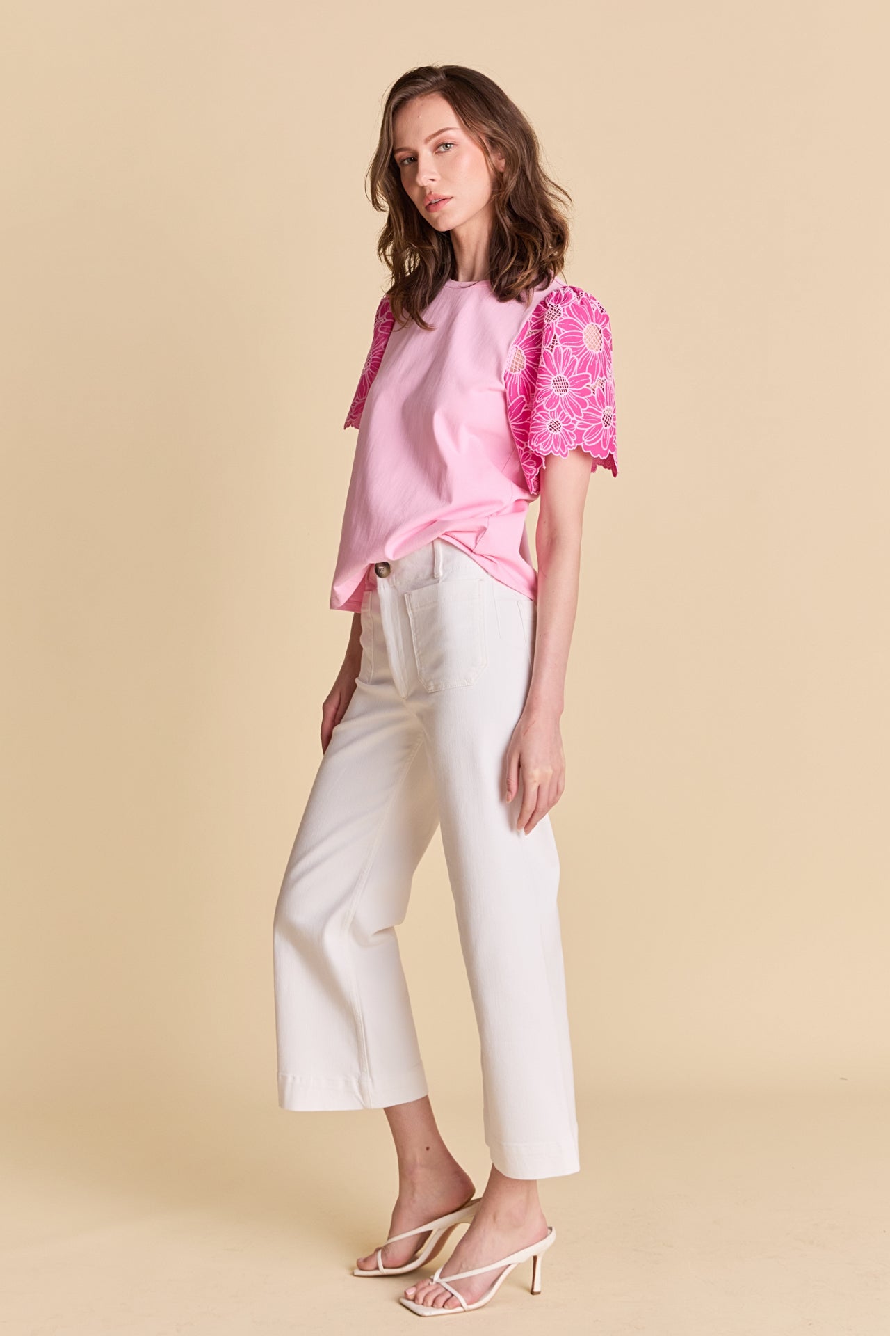 LA'VEN - Mixed Media Puff Sleeve Top - TOPS available at Objectrare