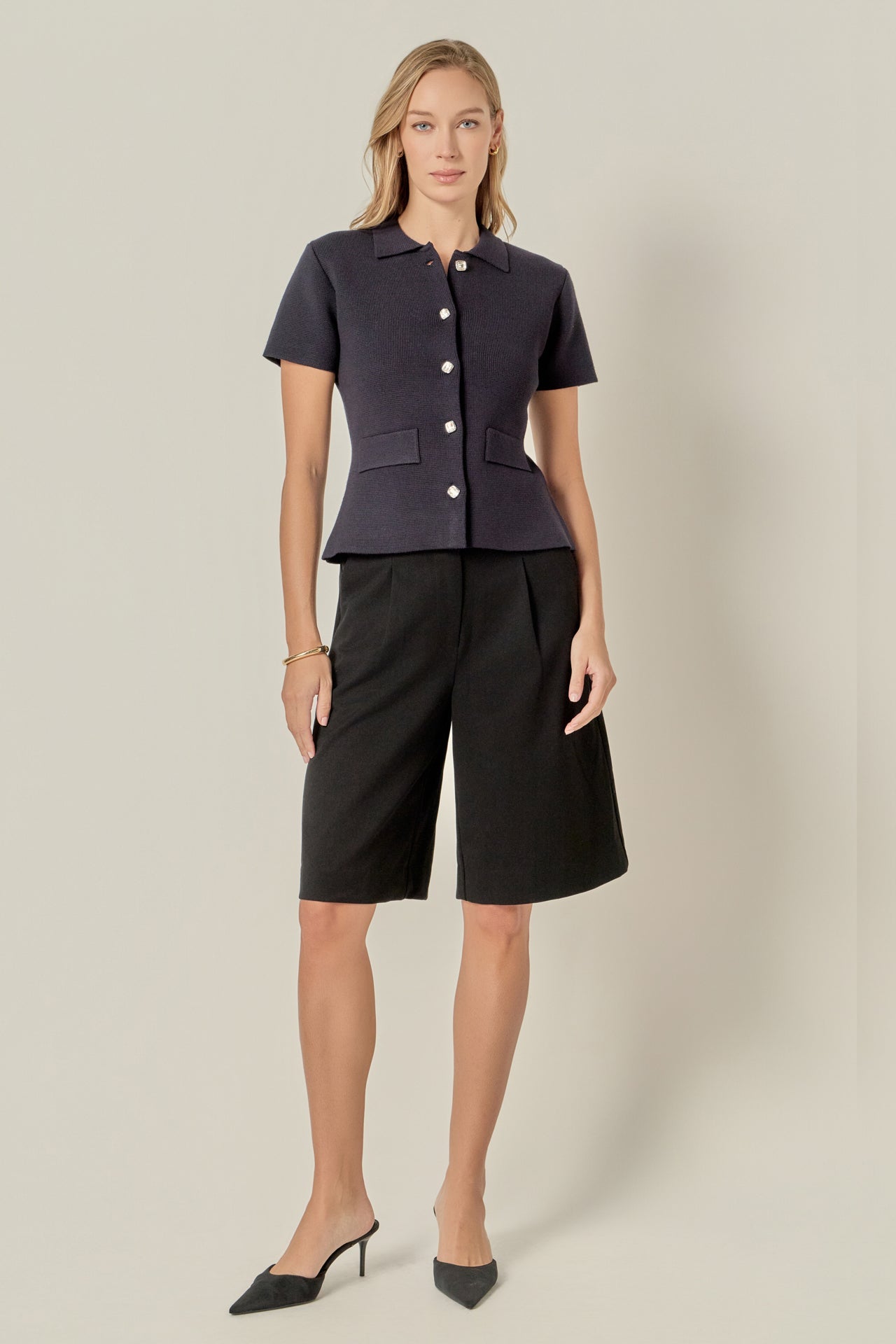 ENGLISH FACTORY - Gem Button Knit Top - TOPS available at Objectrare