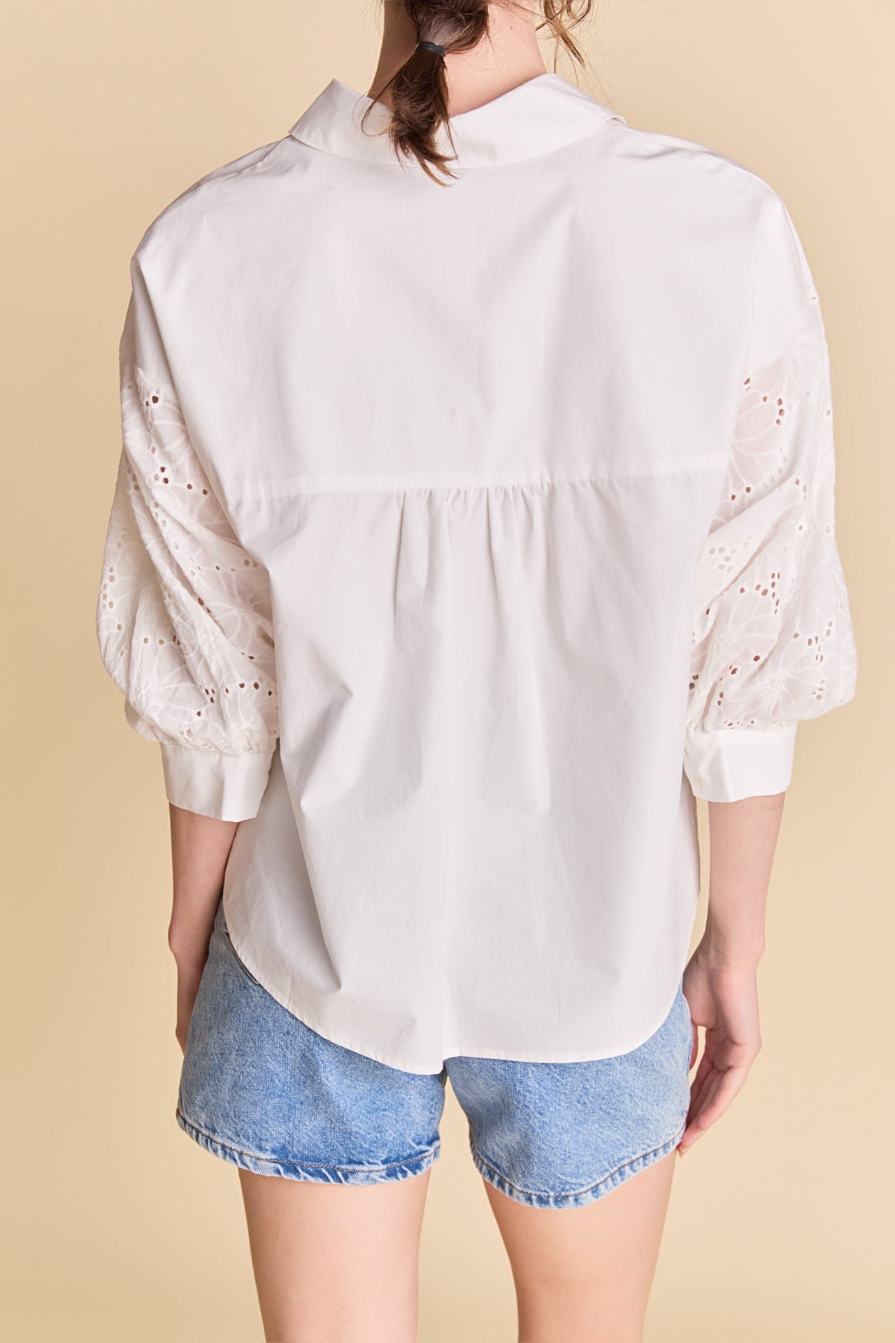 LA'VEN - Mix Media Ballon Sleeve Shirt - TOPS available at Objectrare
