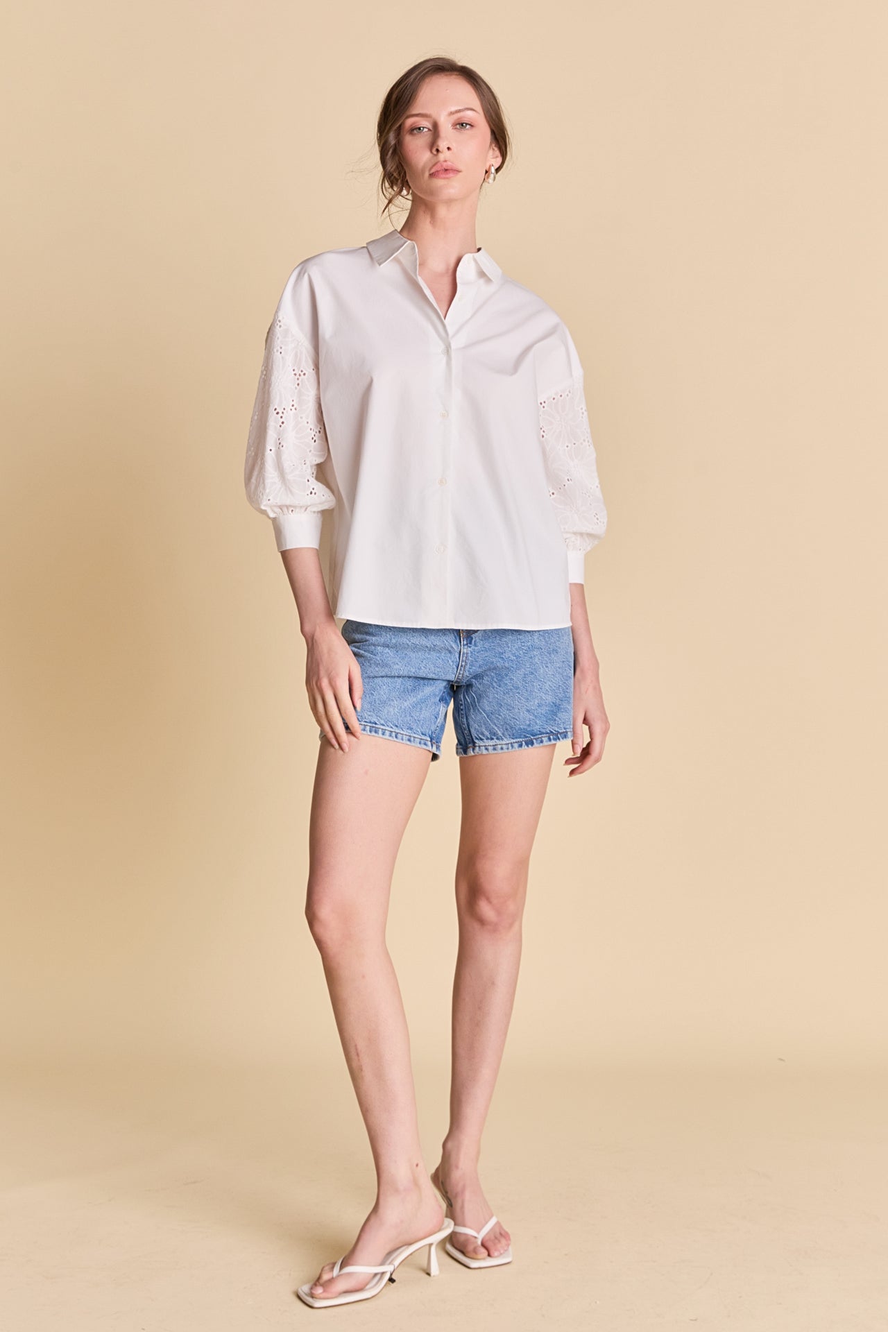 LA'VEN - Mix Media Ballon Sleeve Shirt - TOPS available at Objectrare