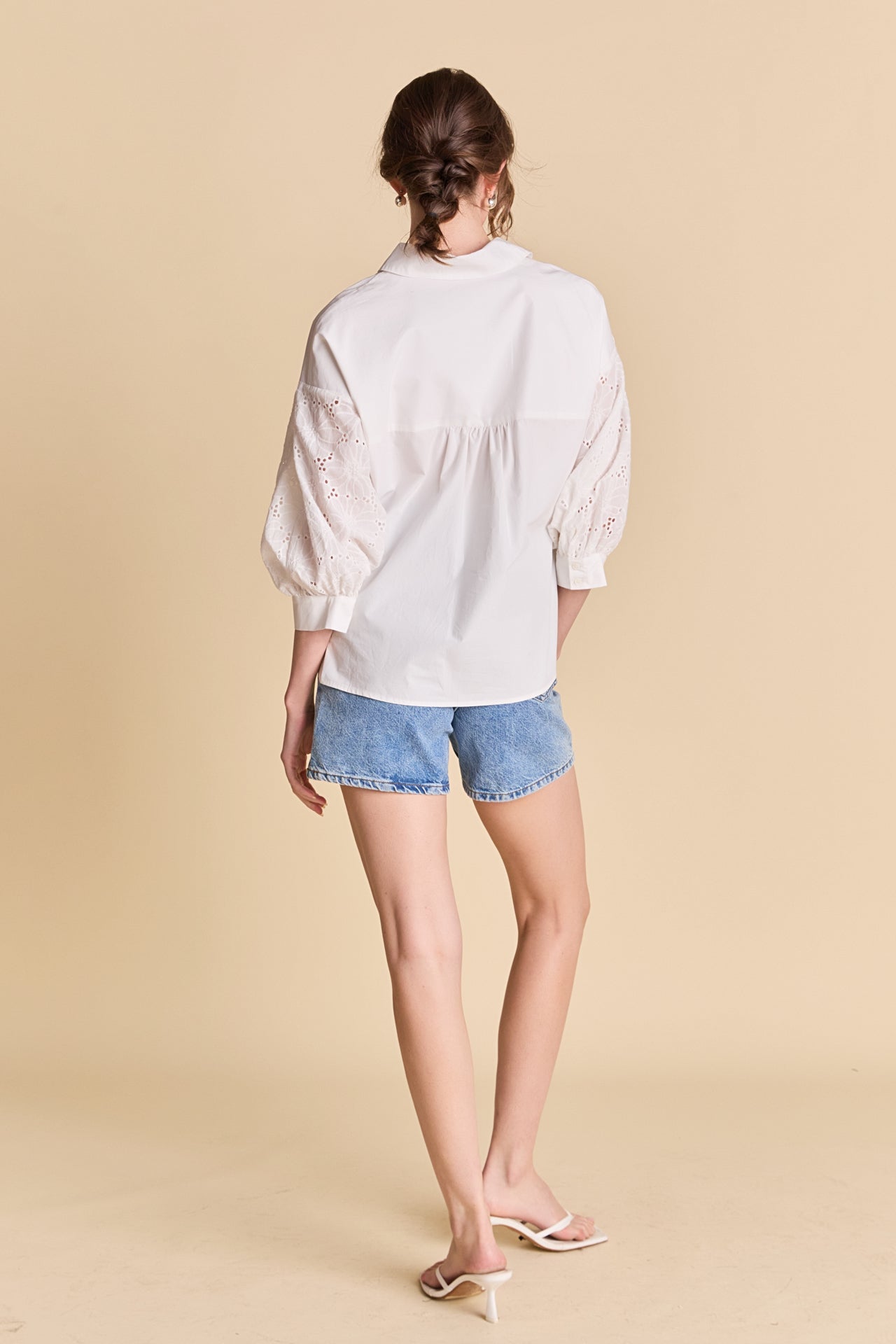 LA'VEN - Mix Media Ballon Sleeve Shirt - TOPS available at Objectrare