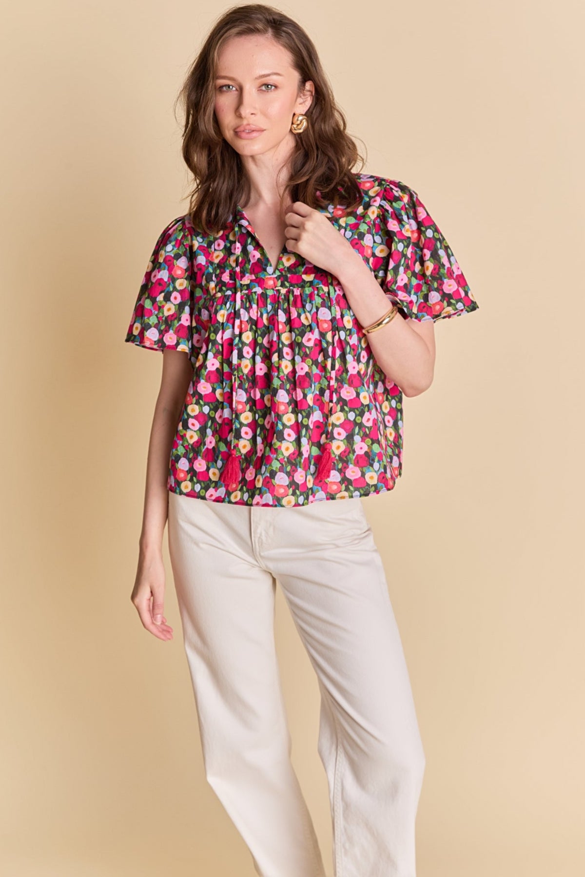 LA'VEN - Floral Bell Short Sleeve Top - TOPS available at Objectrare