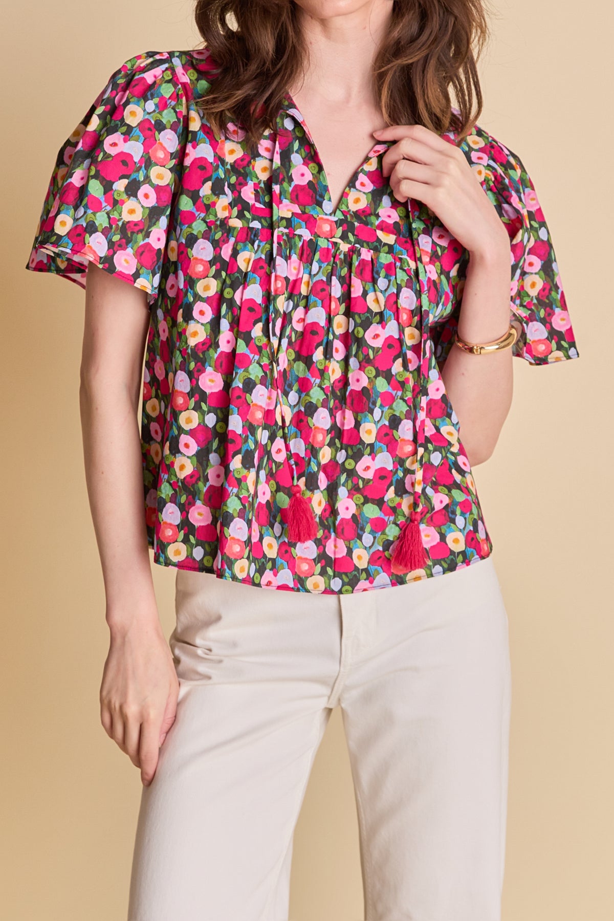 LA'VEN - Floral Bell Short Sleeve Top - TOPS available at Objectrare