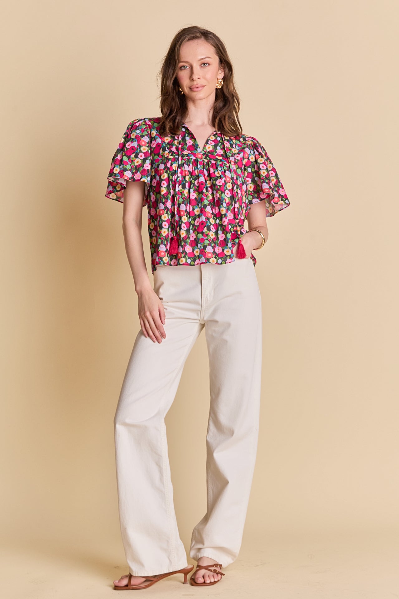 LA'VEN - Floral Bell Short Sleeve Top - TOPS available at Objectrare