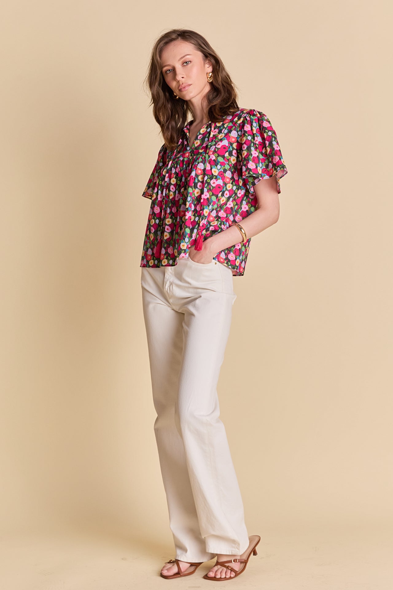 LA'VEN - Floral Bell Short Sleeve Top - TOPS available at Objectrare