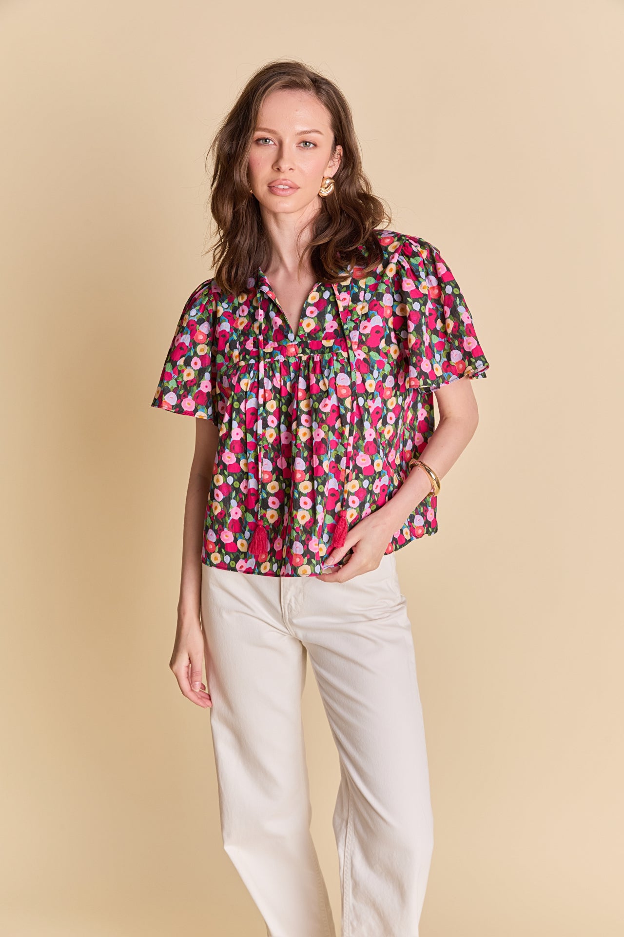 LA'VEN - Floral Bell Short Sleeve Top - TOPS available at Objectrare