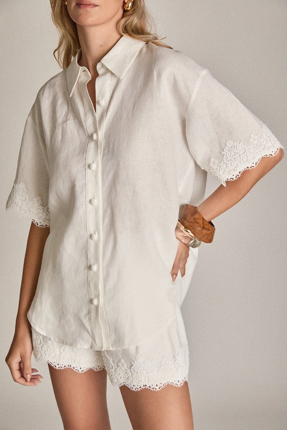 ENGLISH FACTORY - The Eloise Lace Linen Shirt - BLOUSES available at Objectrare