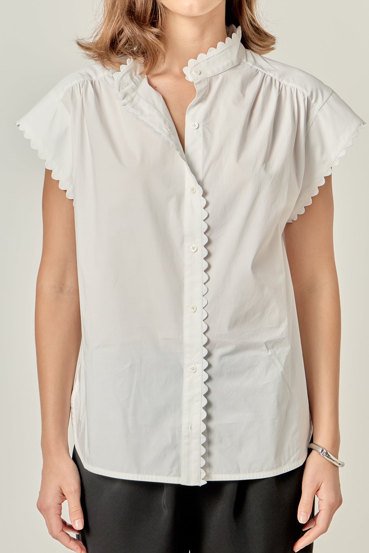 ENGLISH FACTORY - Scallop Trim Ric Rac Short Sleeve Shirt - SHIRTS & BLOUSES available at Objectrare