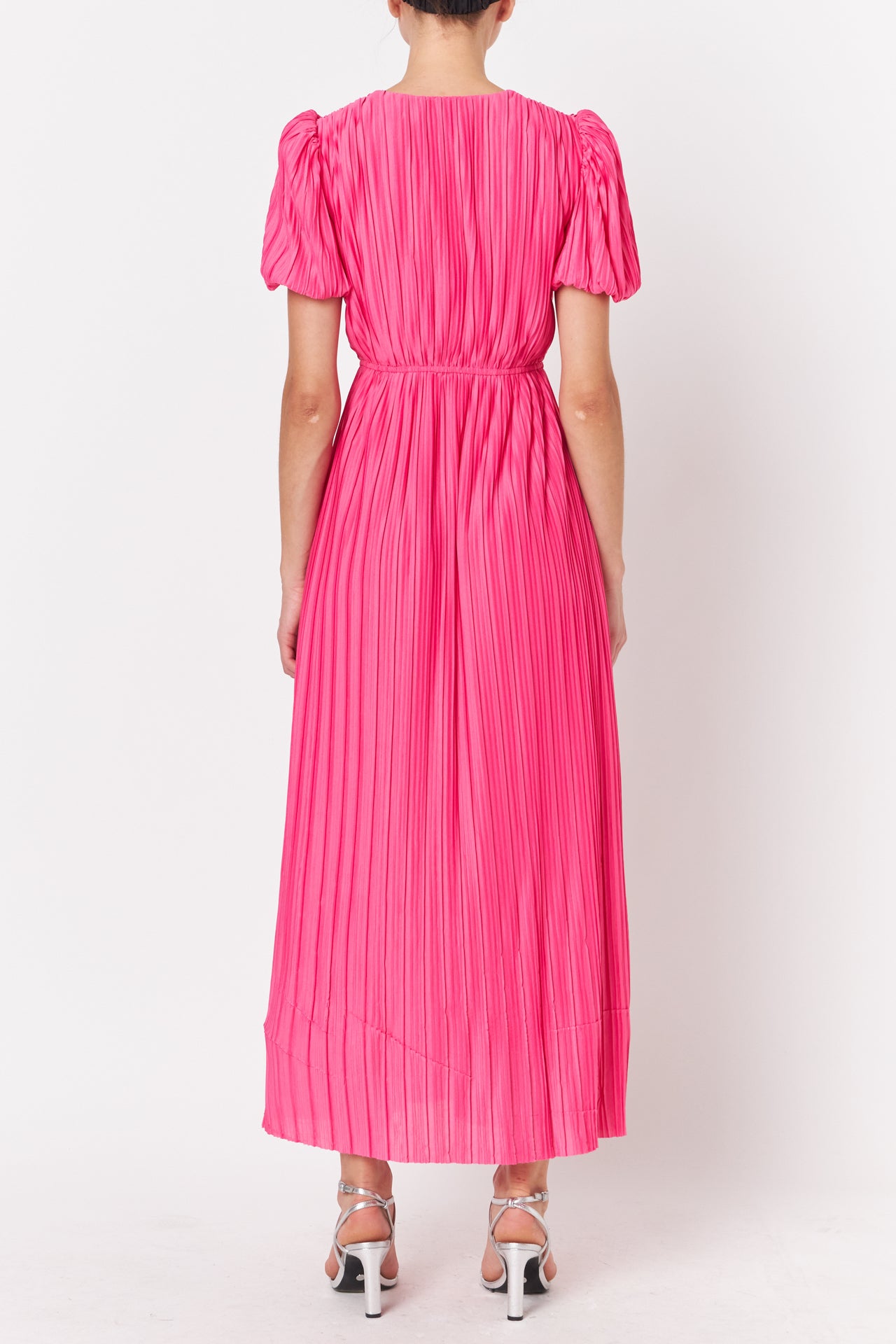 Pleated V neck Maxi Dress