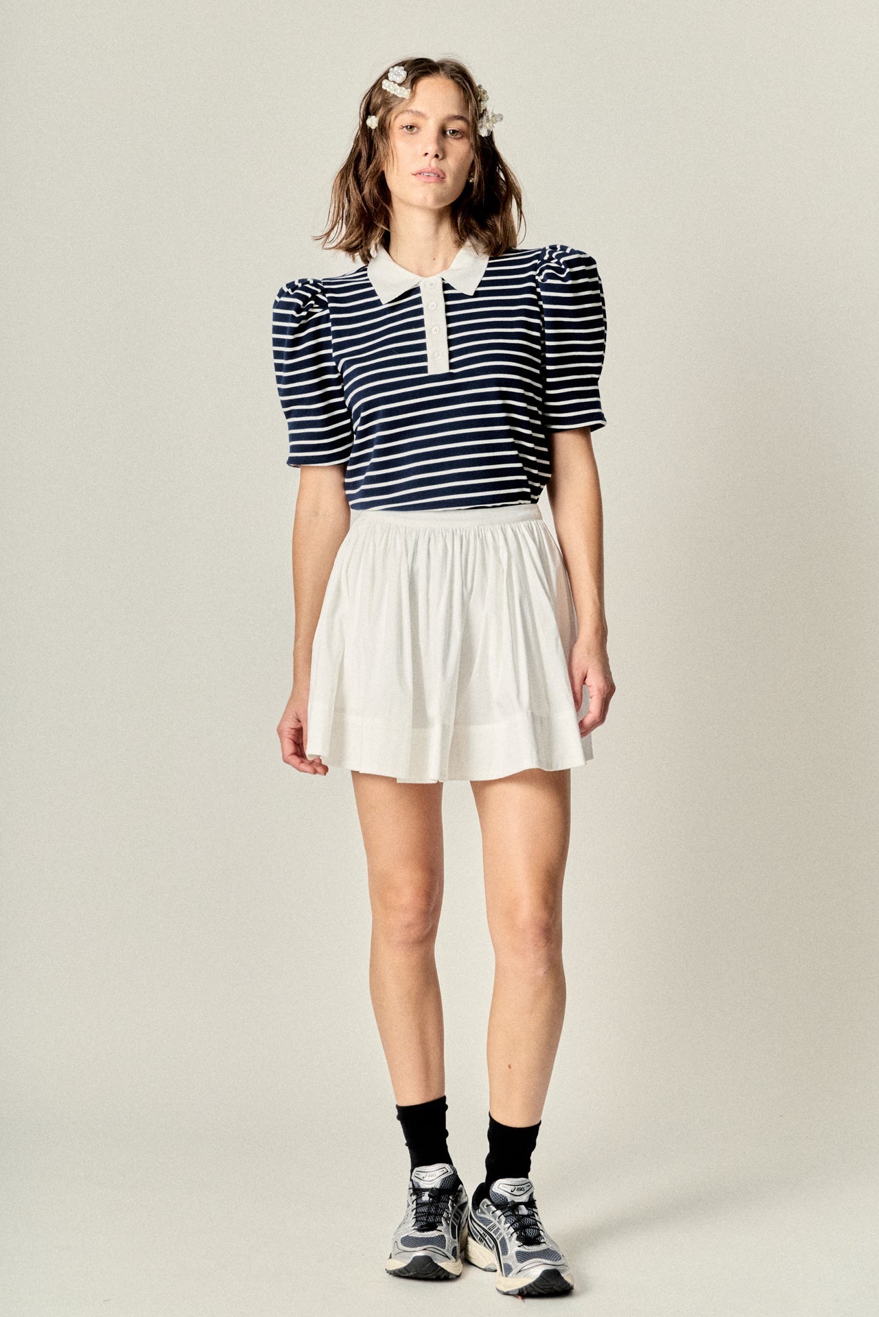 ENGLISH FACTORY - Puff Sleeve Polo Jersey Top - TOPS available at Objectrare