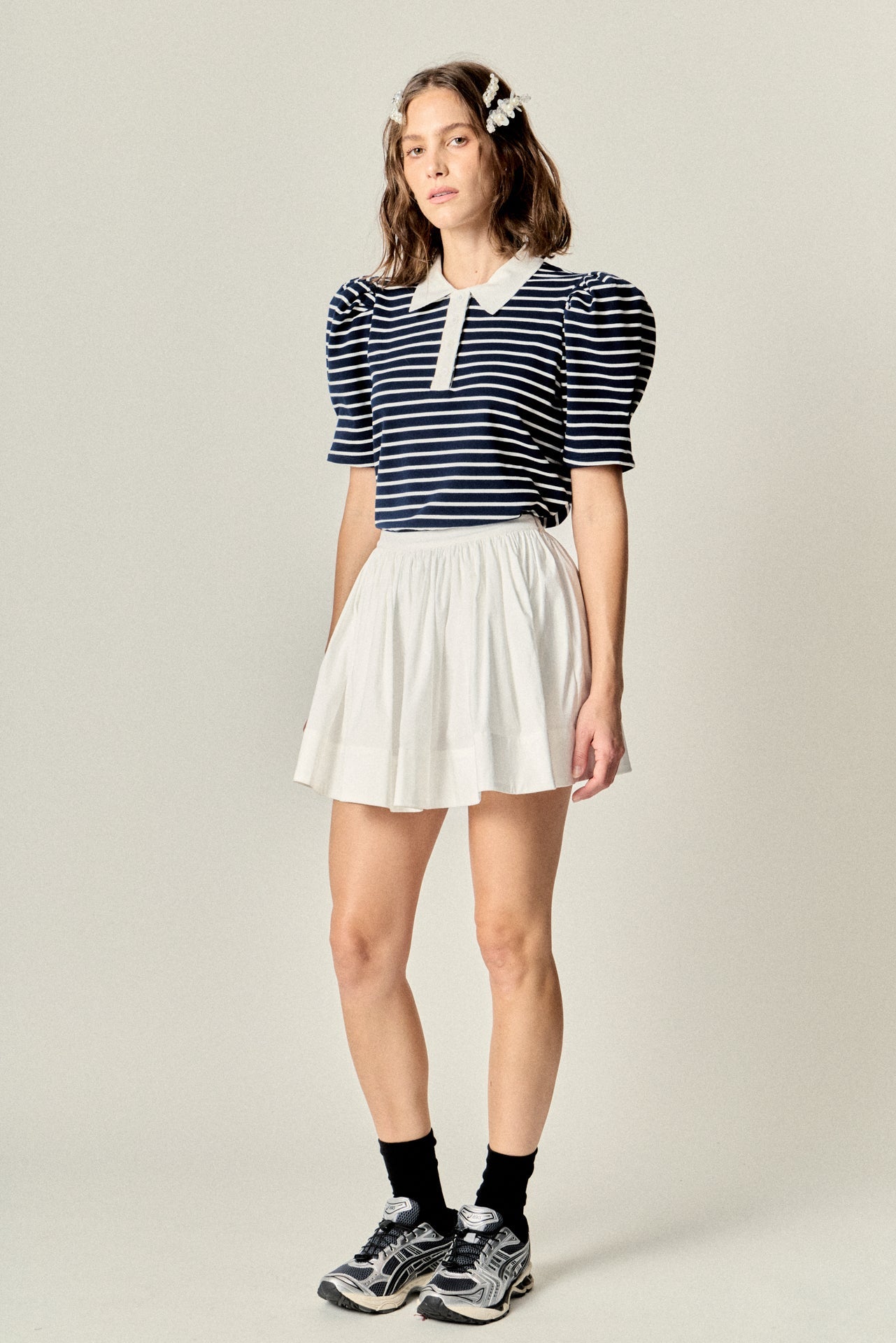 ENGLISH FACTORY - Puff Sleeve Polo Jersey Top - TOPS available at Objectrare