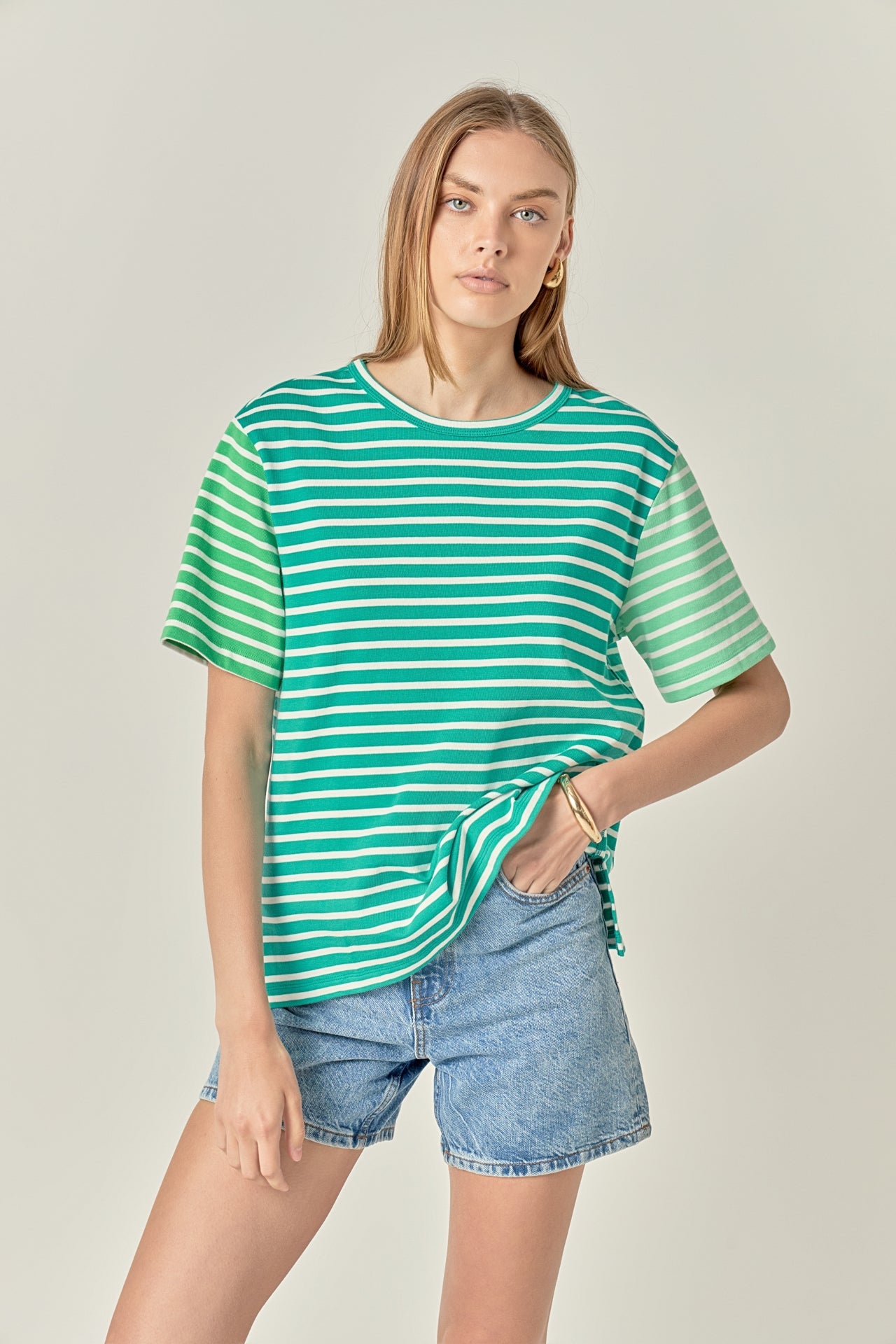 ENGLISH FACTORY - Stripe Color Block Short Sleeve Shirt - TOPS available at Objectrare