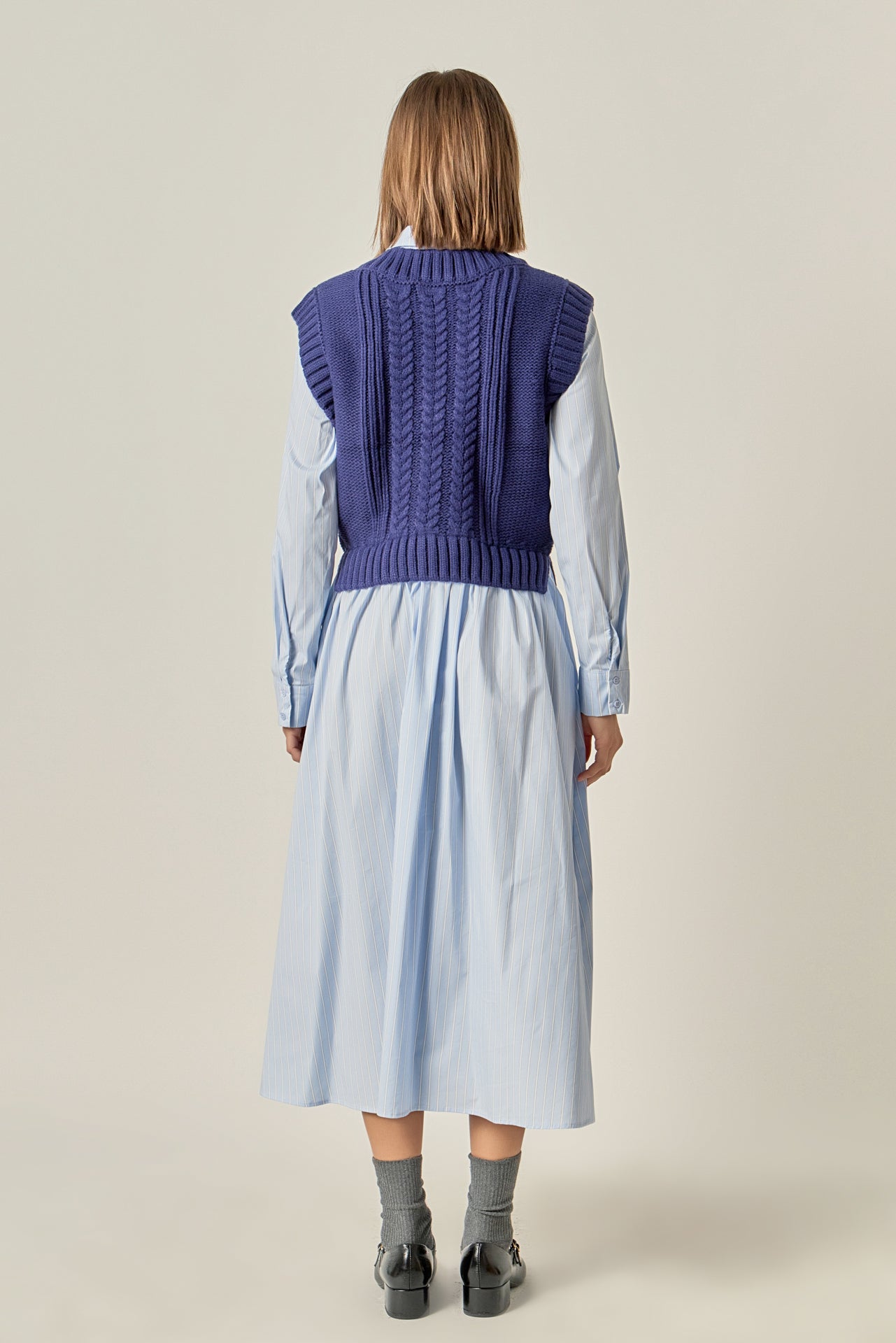 Collared Mixed Media Midi Dress
