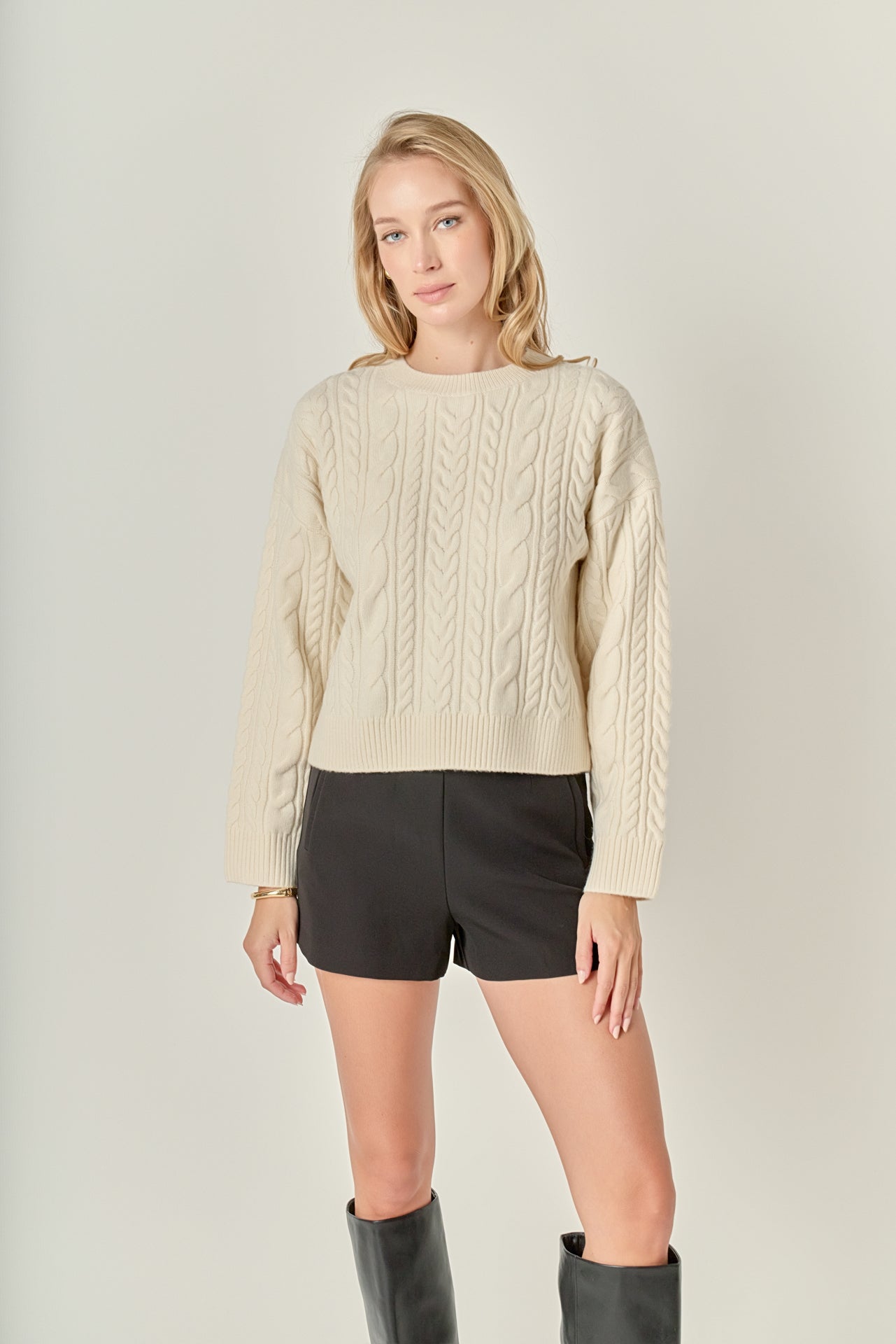 ENGLISH FACTORY - Crewneck Cable Sweater - SWEATERS & KNITS available at Objectrare