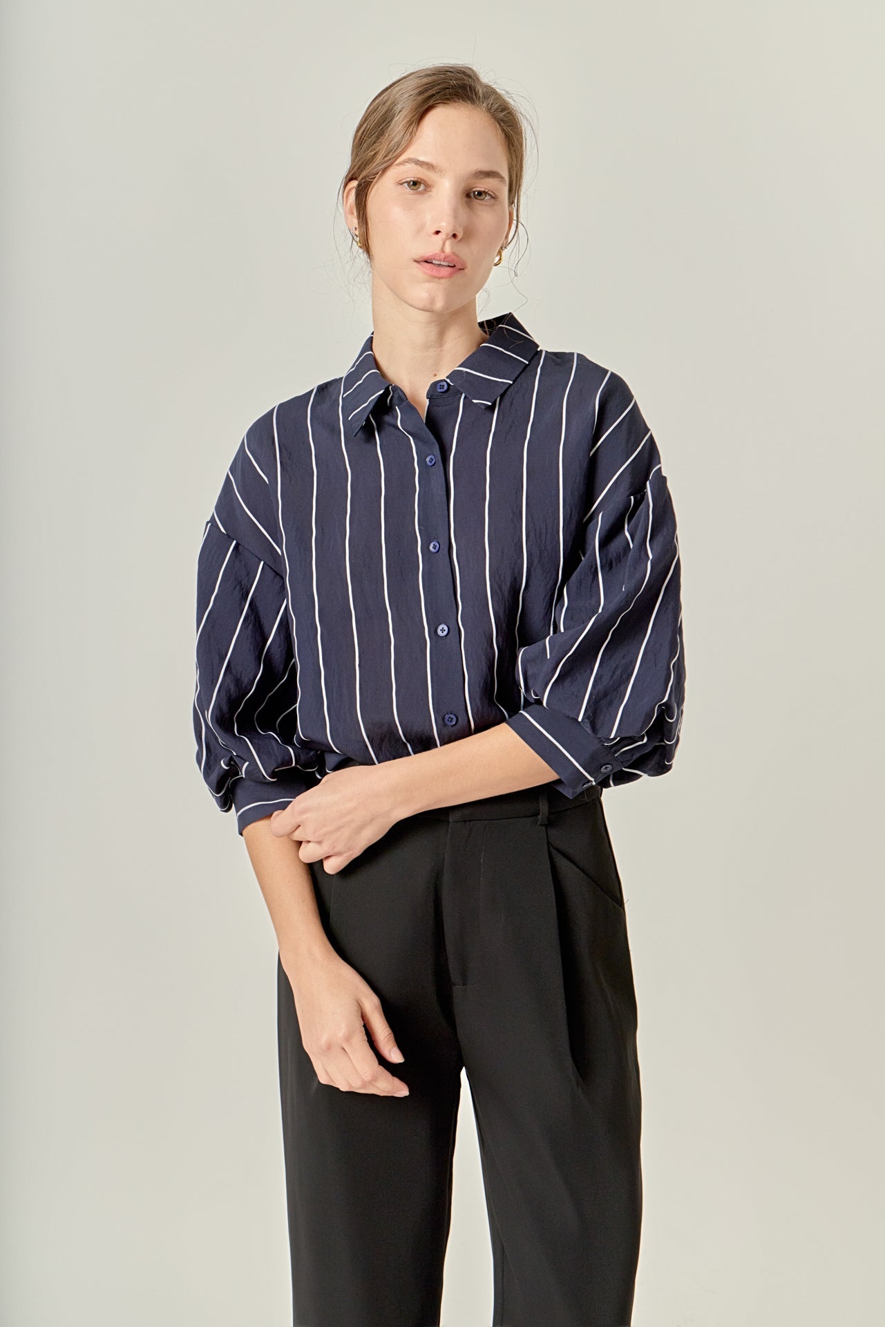 ENGLISH FACTORY - Stripe Balloon Sleeve Shirt - TOPS available at Objectrare